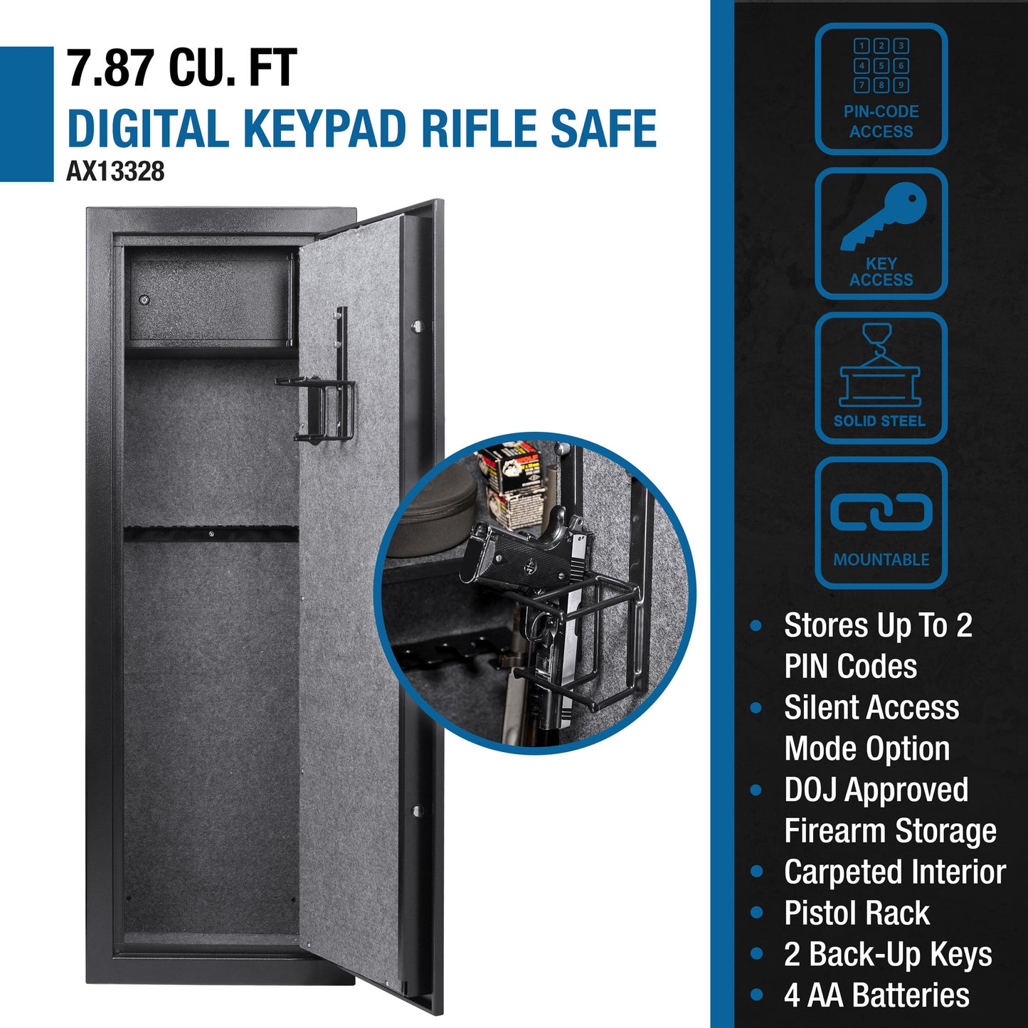 cu ft digital keypad rifle safe with interior gun rack for secure storage