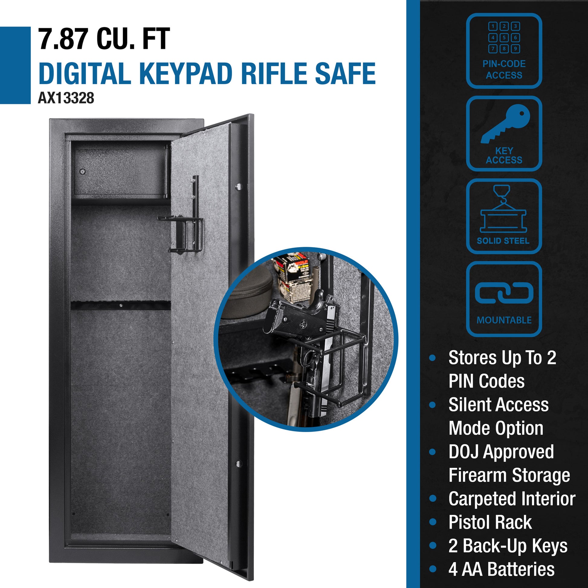 cu ft digital keypad rifle safe with interior gun rack for secure storage