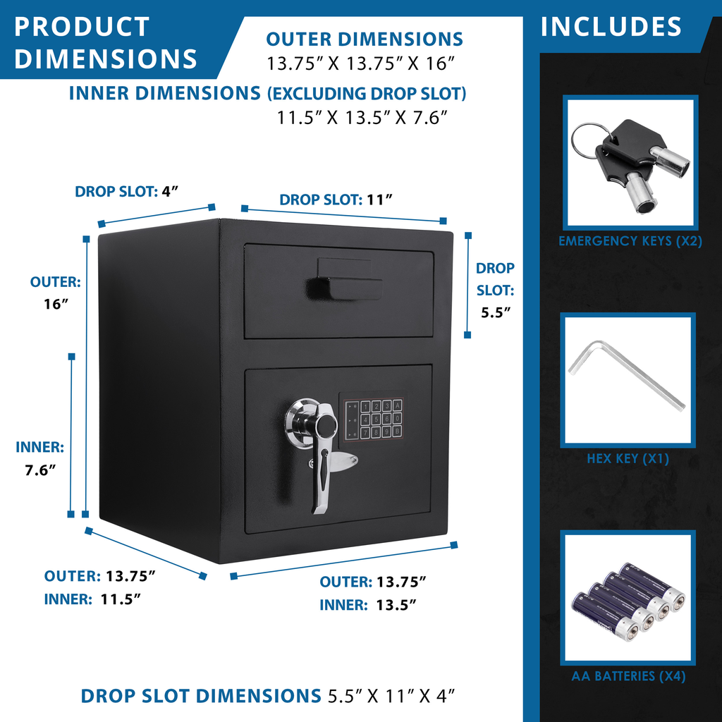 Black security safe with digital keypad and drop slot