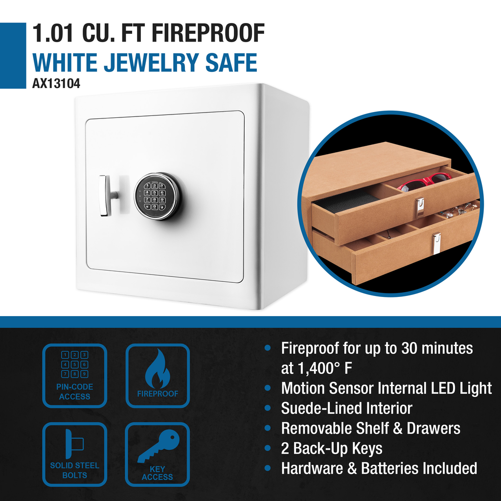White  cu ft fireproof jewelry safe with digital keypad and handle