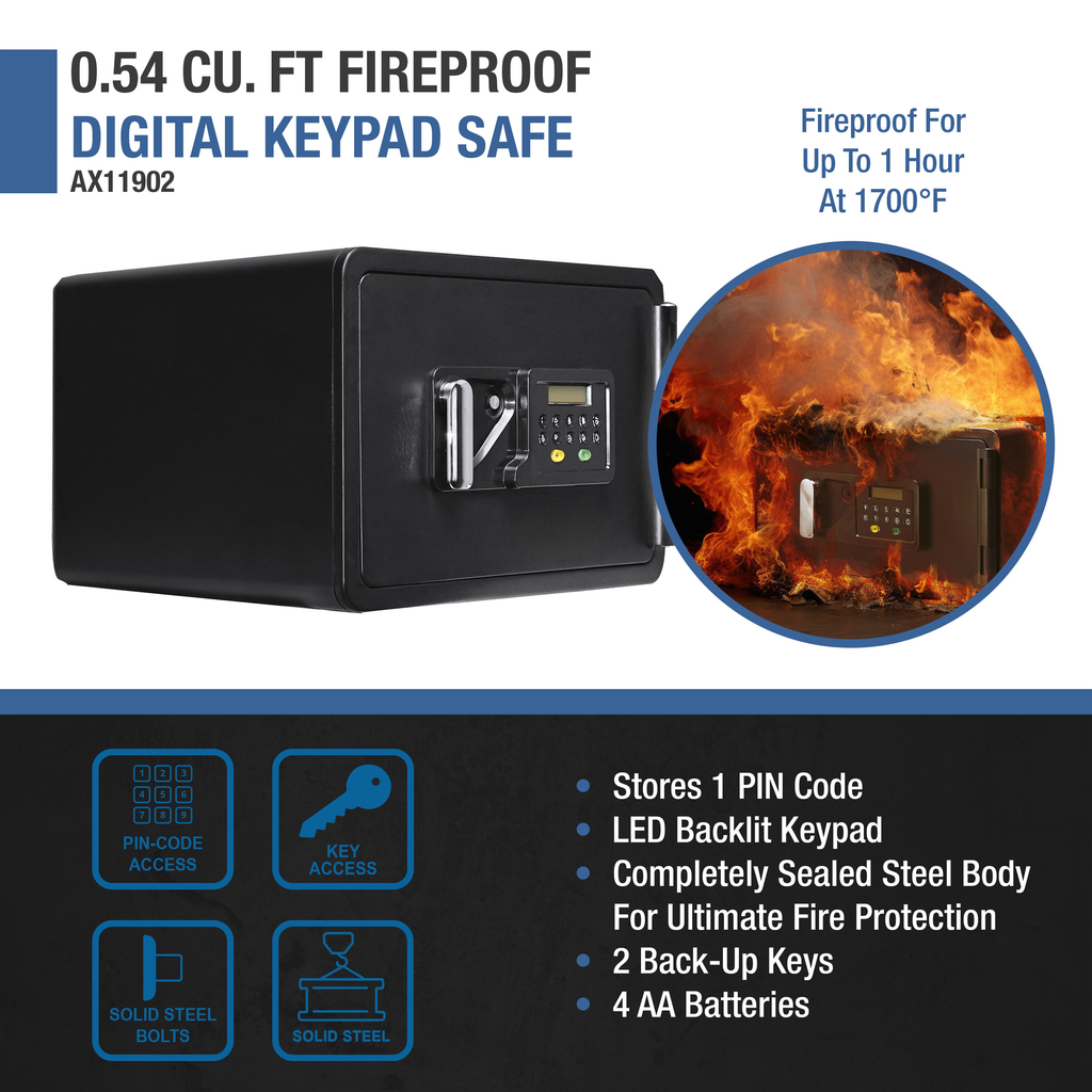 Black  cu ft fireproof digital keypad safe with LED display and handle