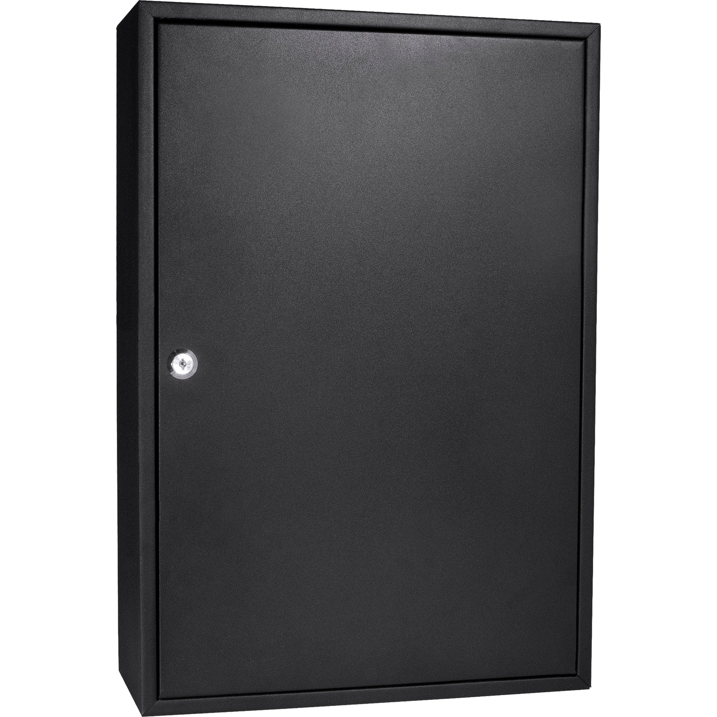Black metal key cabinet with lock and textured finish