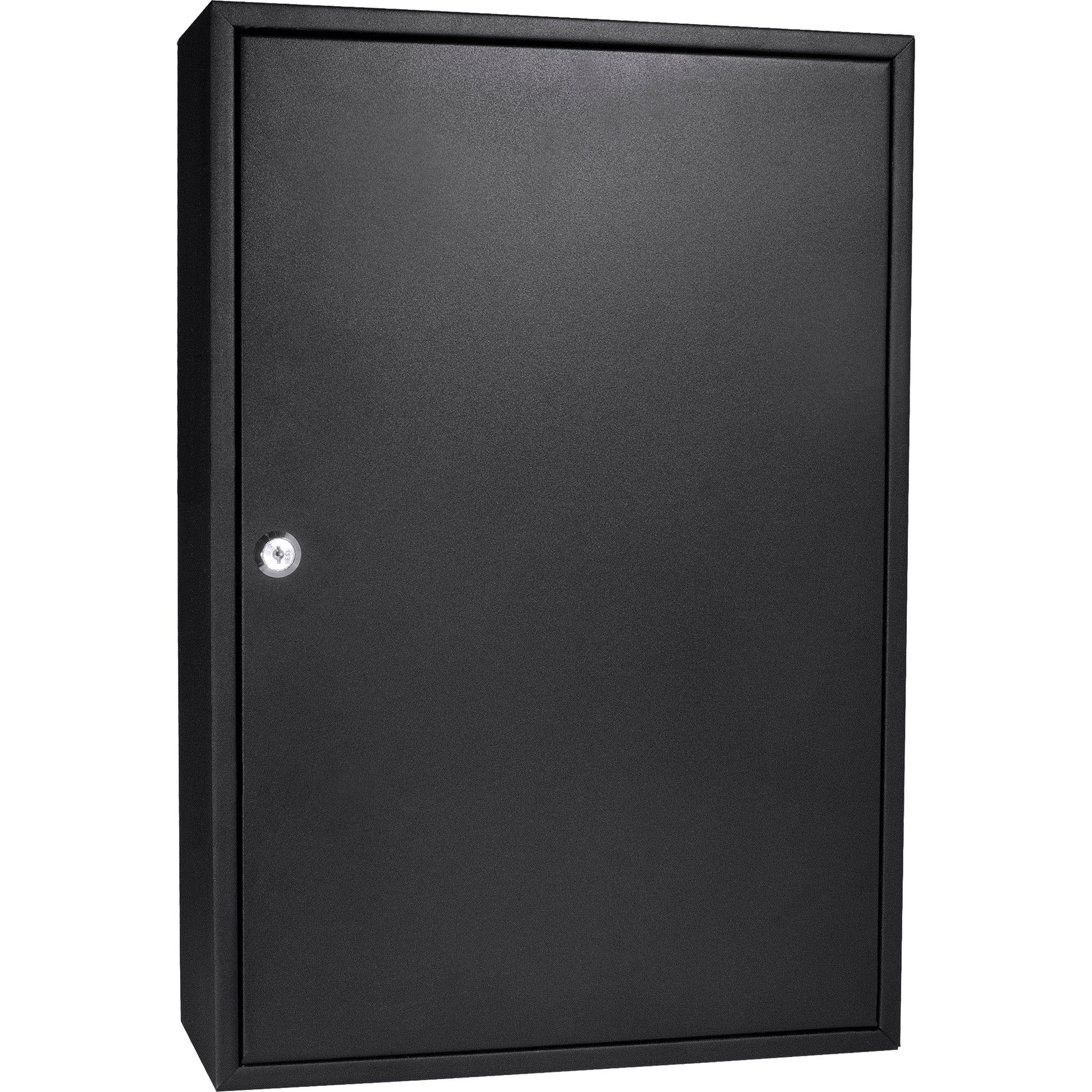 Black metal key cabinet with lock and textured finish