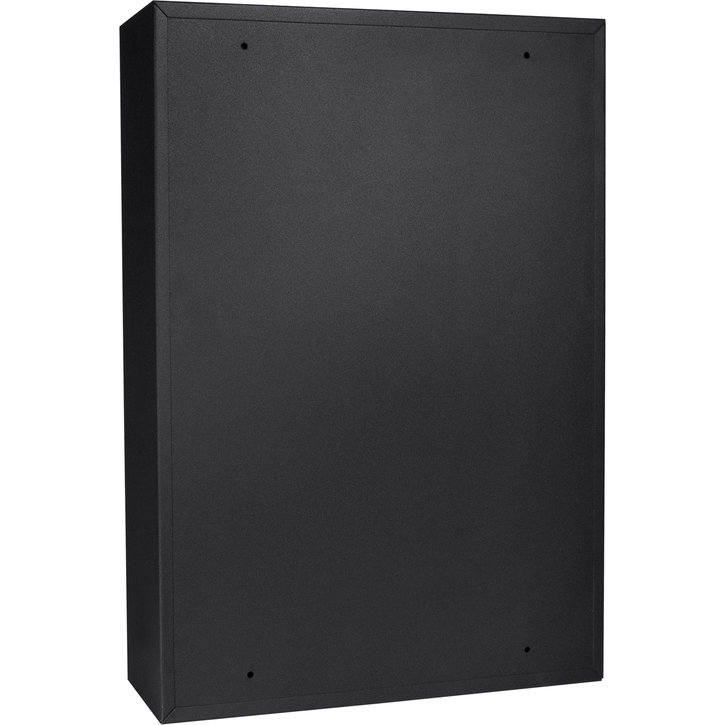 Black metal wall mount enclosure with predrilled holes
