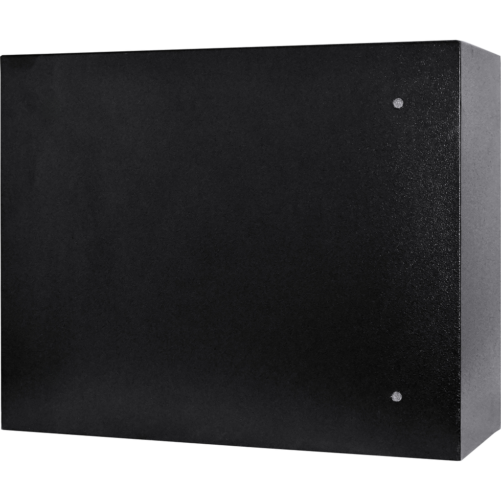 Black metal storage box with textured finish