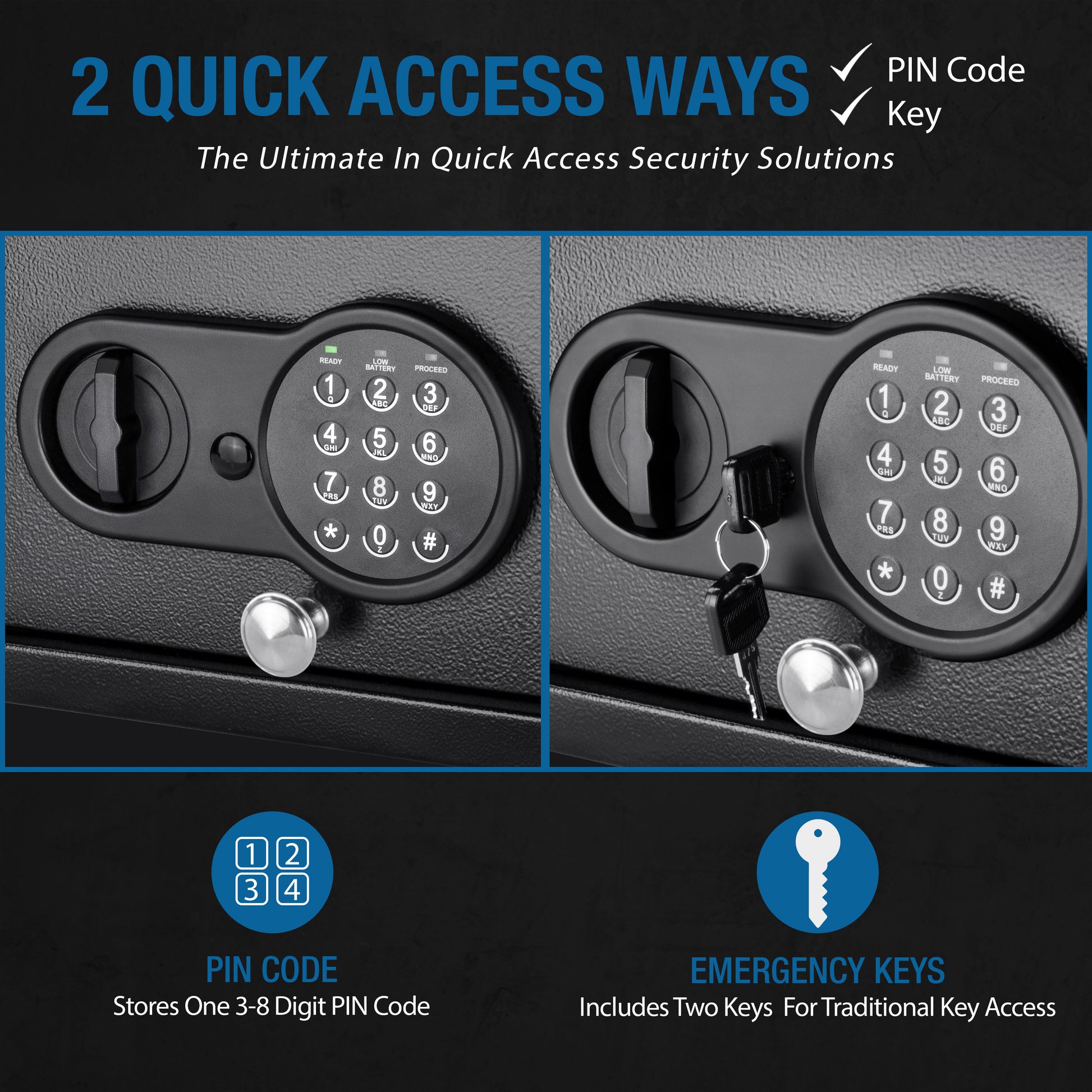 Black keypad with silver handle for secure safe access