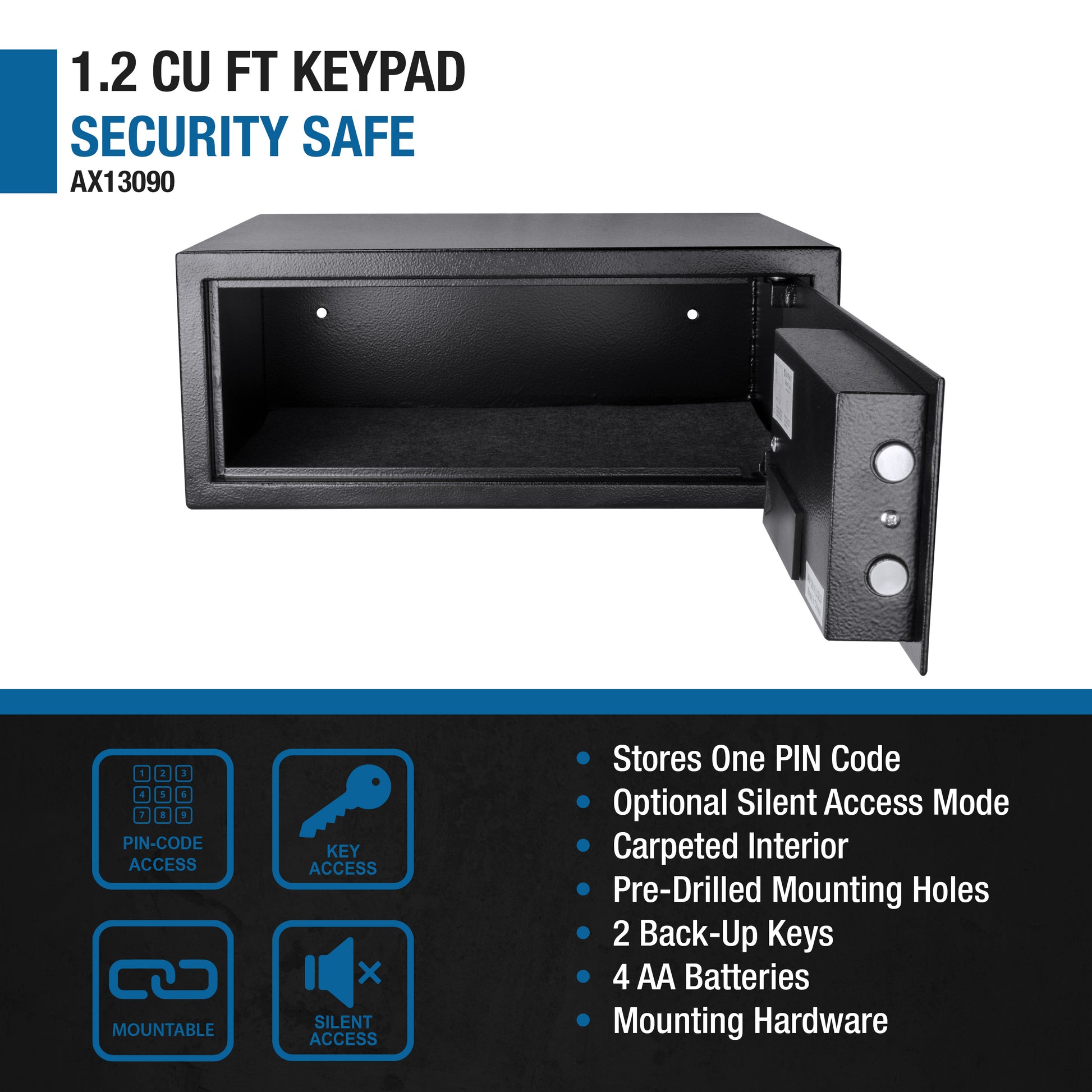 Black  cu ft keypad security safe with open door and carpeted interior
