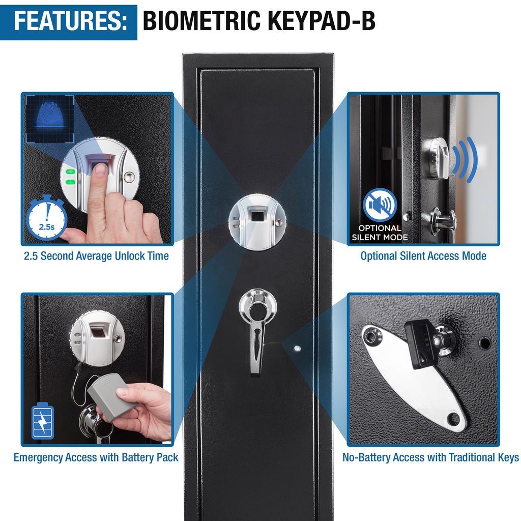 Black biometric keypad safe door with fingerprint scanner