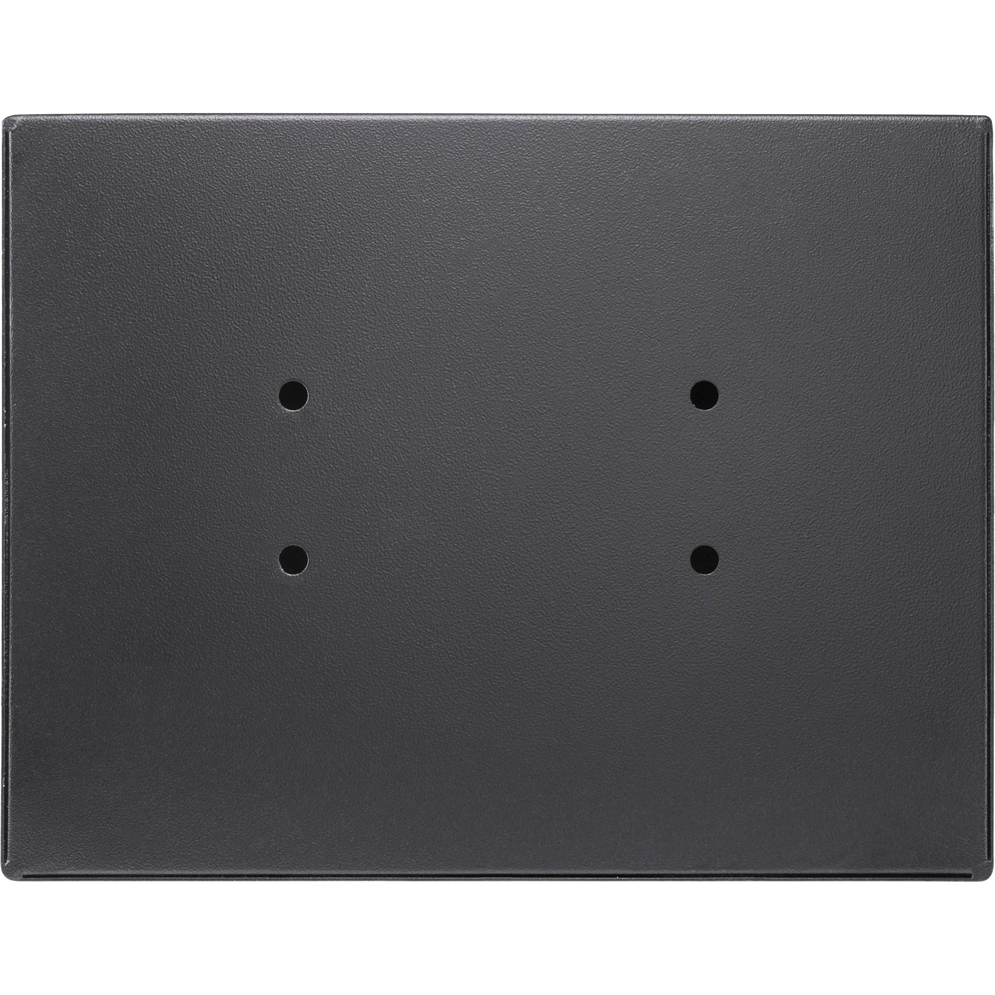 Textured black metal plate with four mounting holes