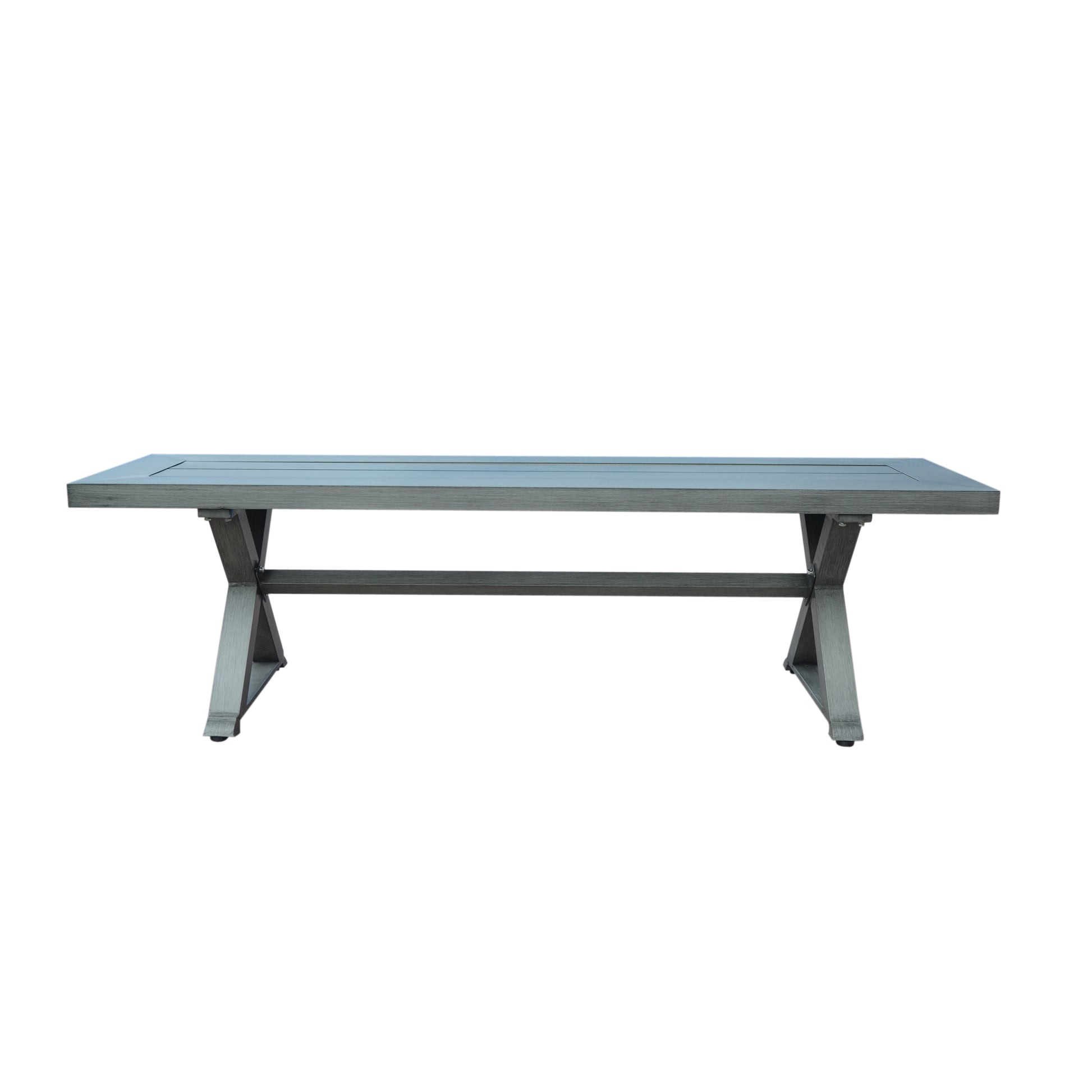 Gray rectangular dining table with xshaped legs