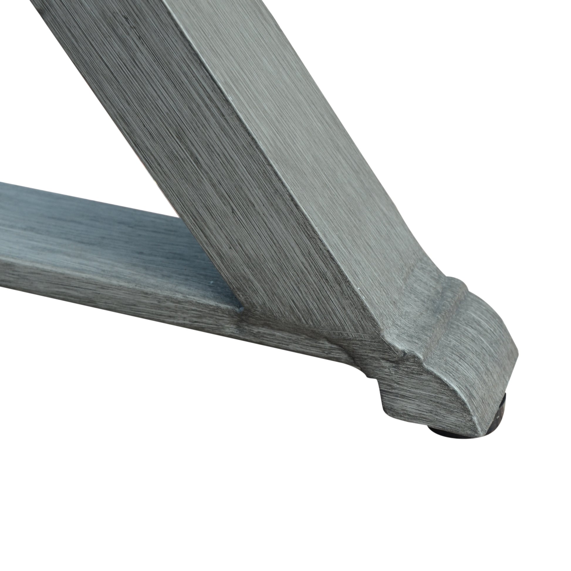 Closeup of weathered grey wood texture on furniture leg base