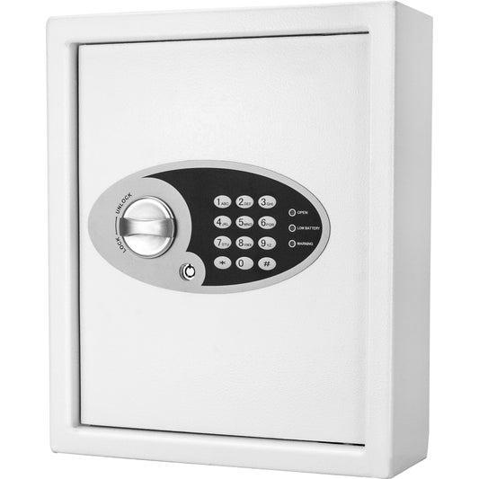 White digital safe with keypad and rotary dial
