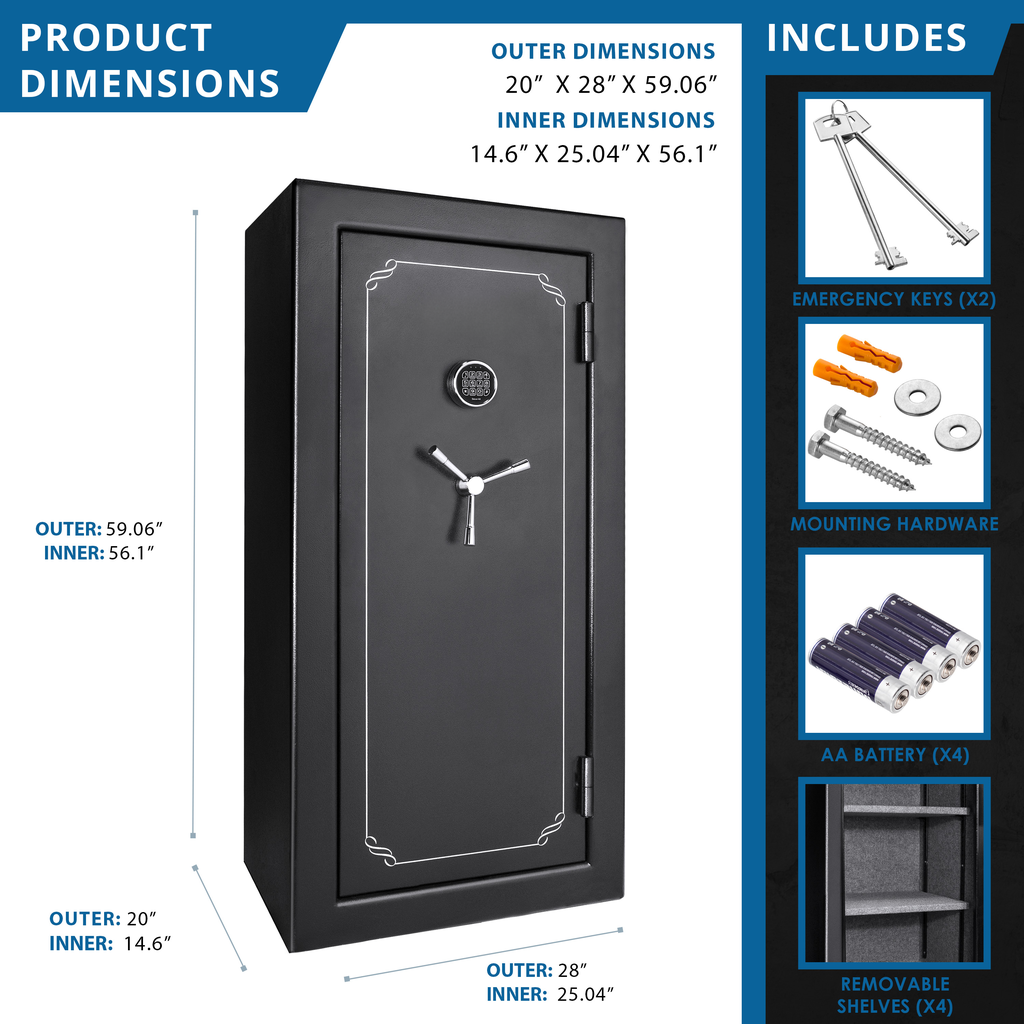 Black electronic gun safe with digital keypad and triplespoke handle