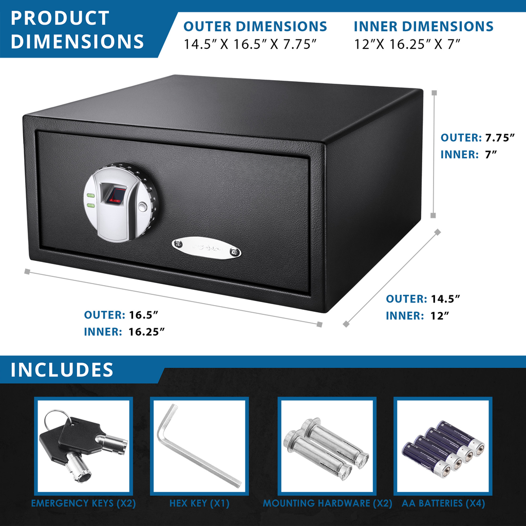 Black fingerprint safe with digital keypad and keyhole