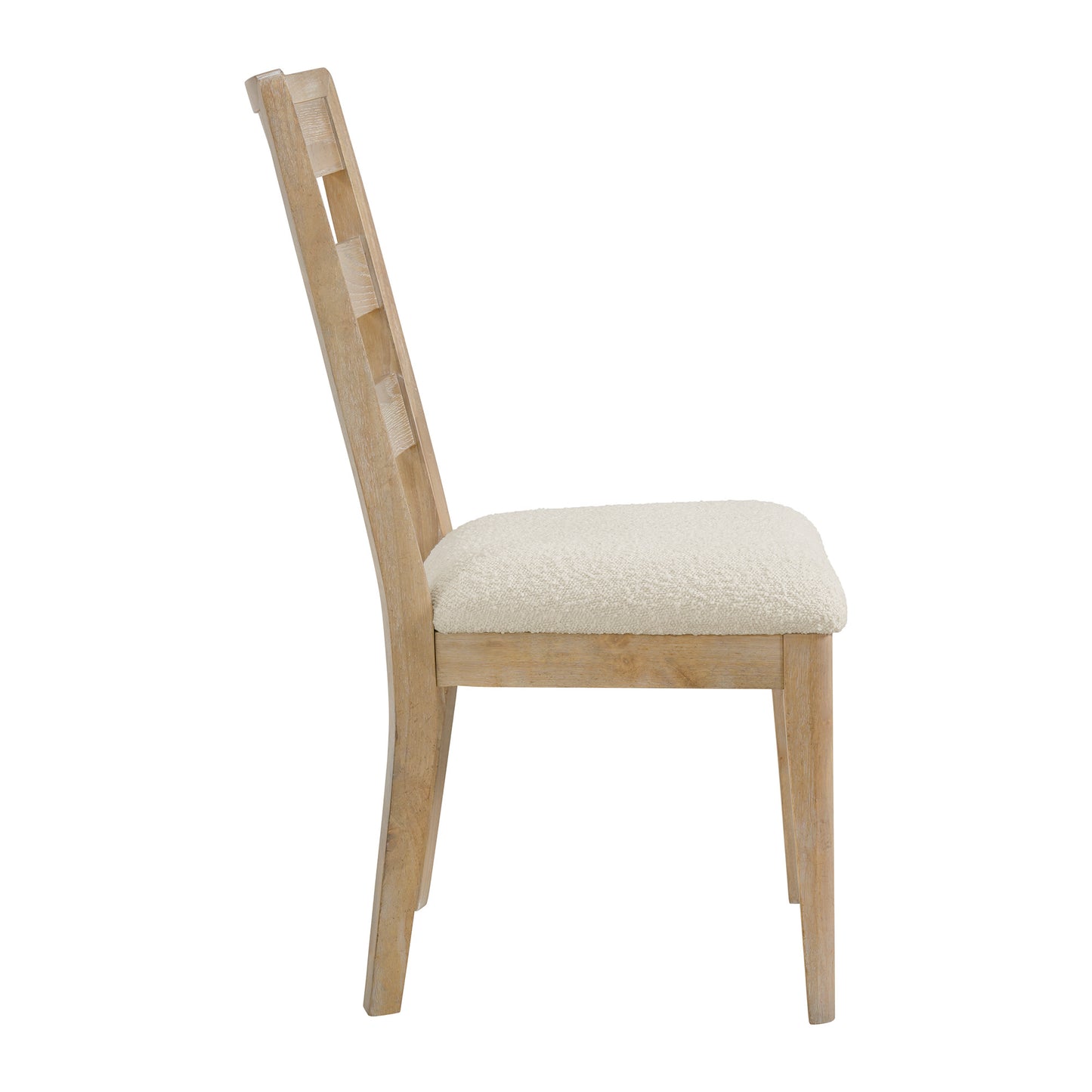 Wooden dining chair with cream boucle seat