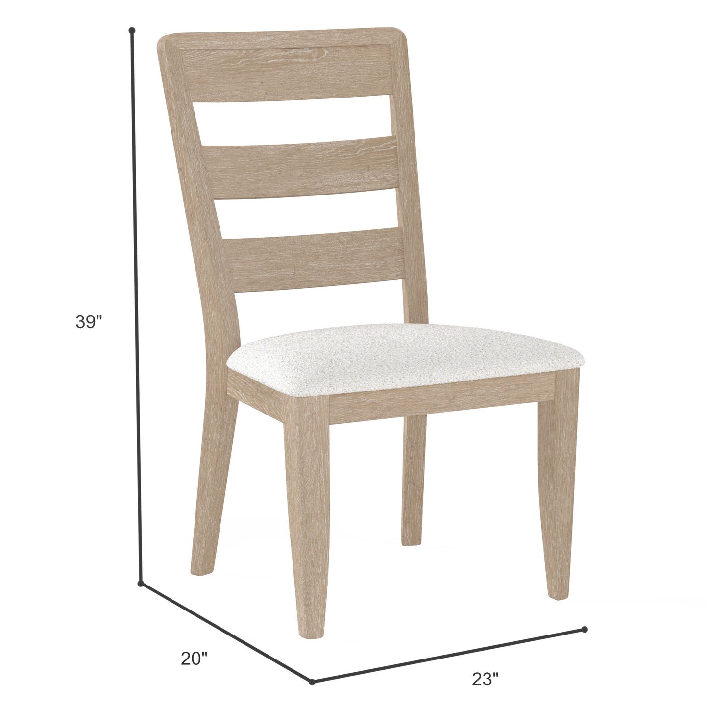 Light oak dining chair with upholstered white seat and slatted back