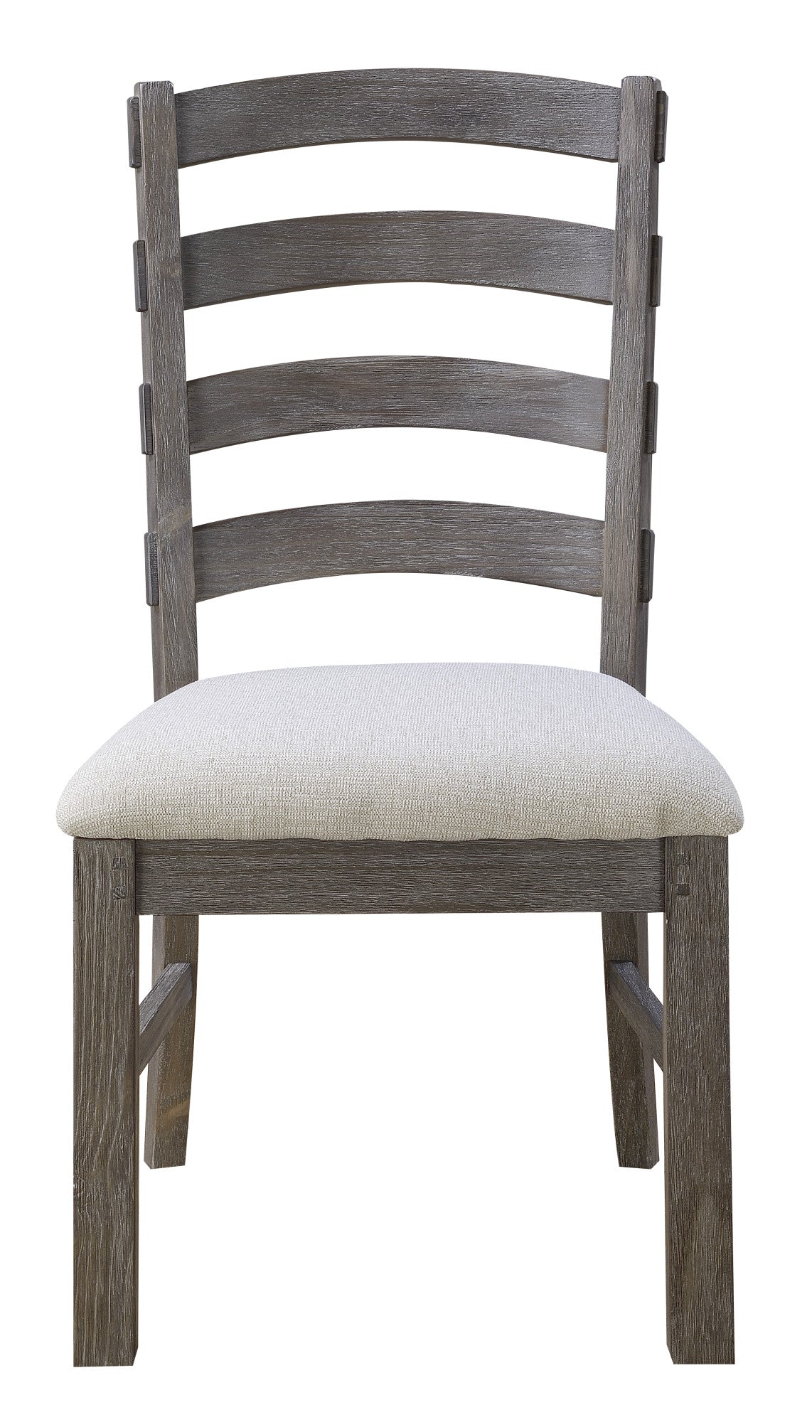 Rustic gray wood dining chair with woven cream seat