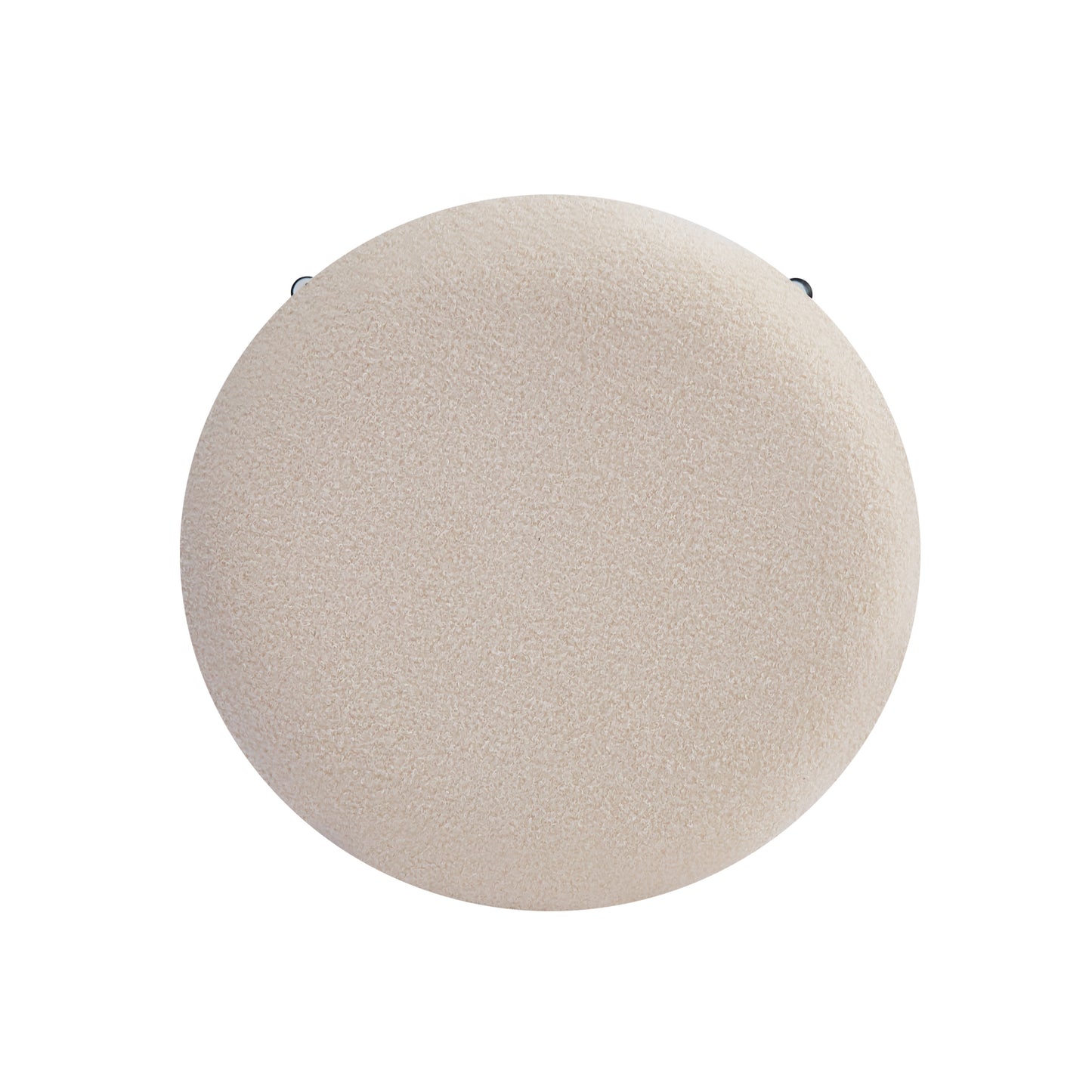 Cream boucle round ottoman with dark metal legs