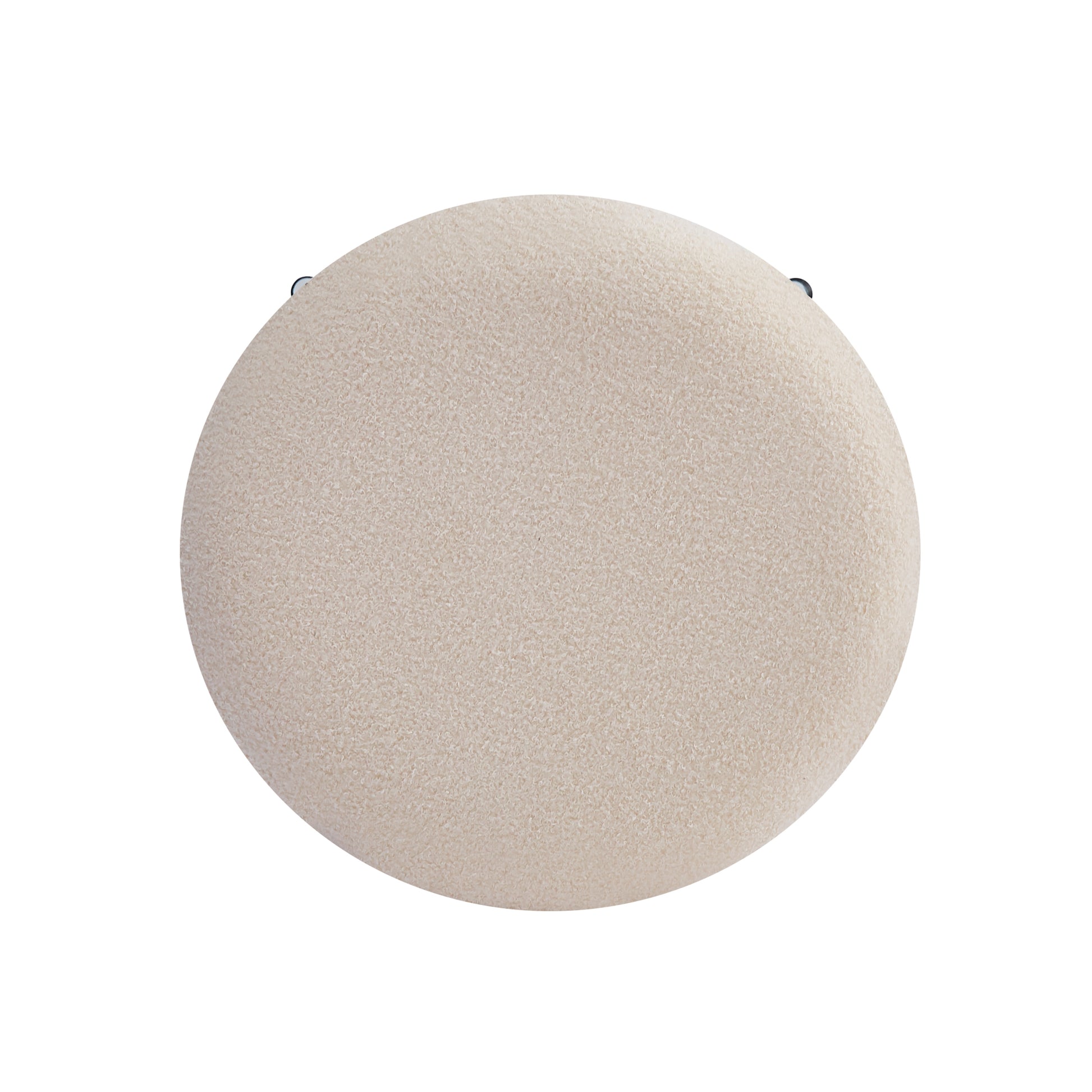 Cream boucle round ottoman with dark metal legs