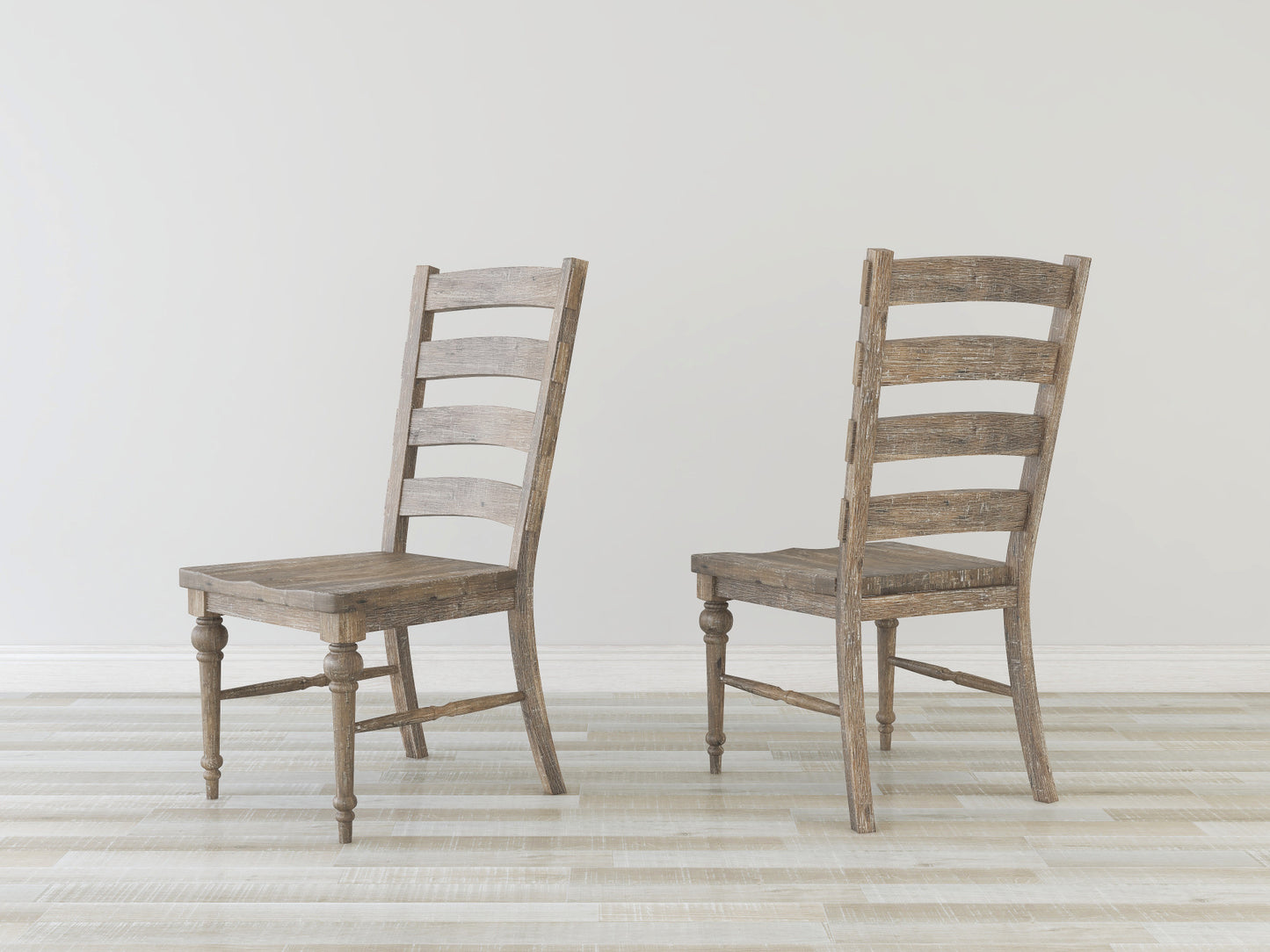 Rustic distressed wood dining chair with slatted back