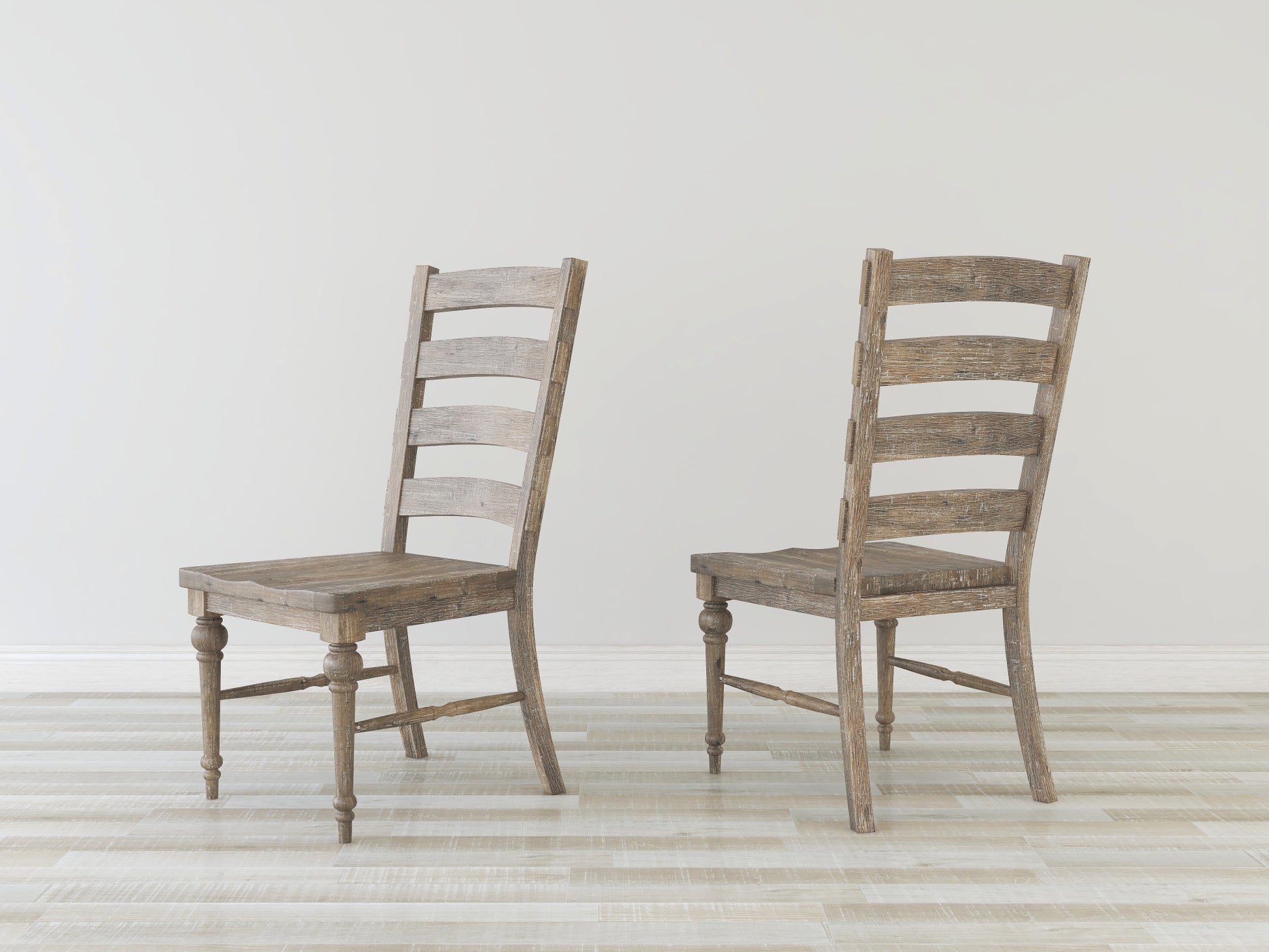 Rustic distressed wood dining chair with slatted back