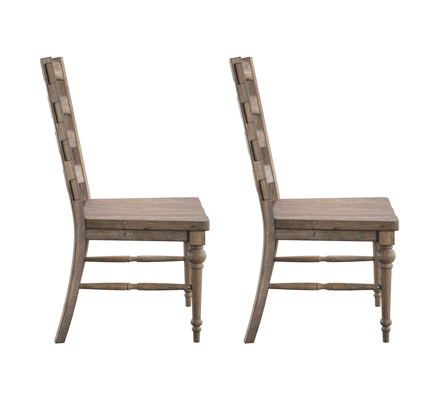 Rustic wooden dining chairs with textured backrests