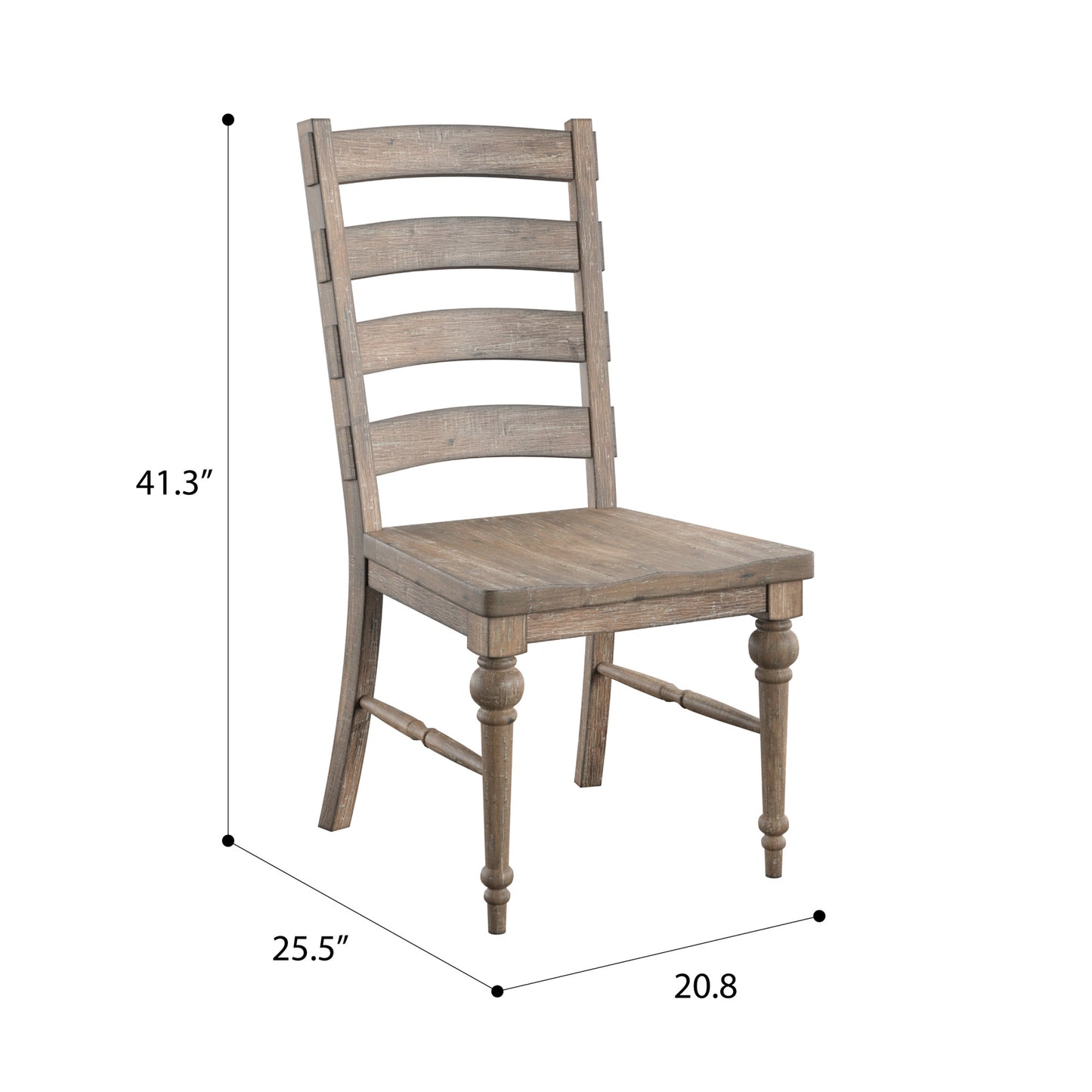Rustic wooden dining chair with ladder back and turned legs