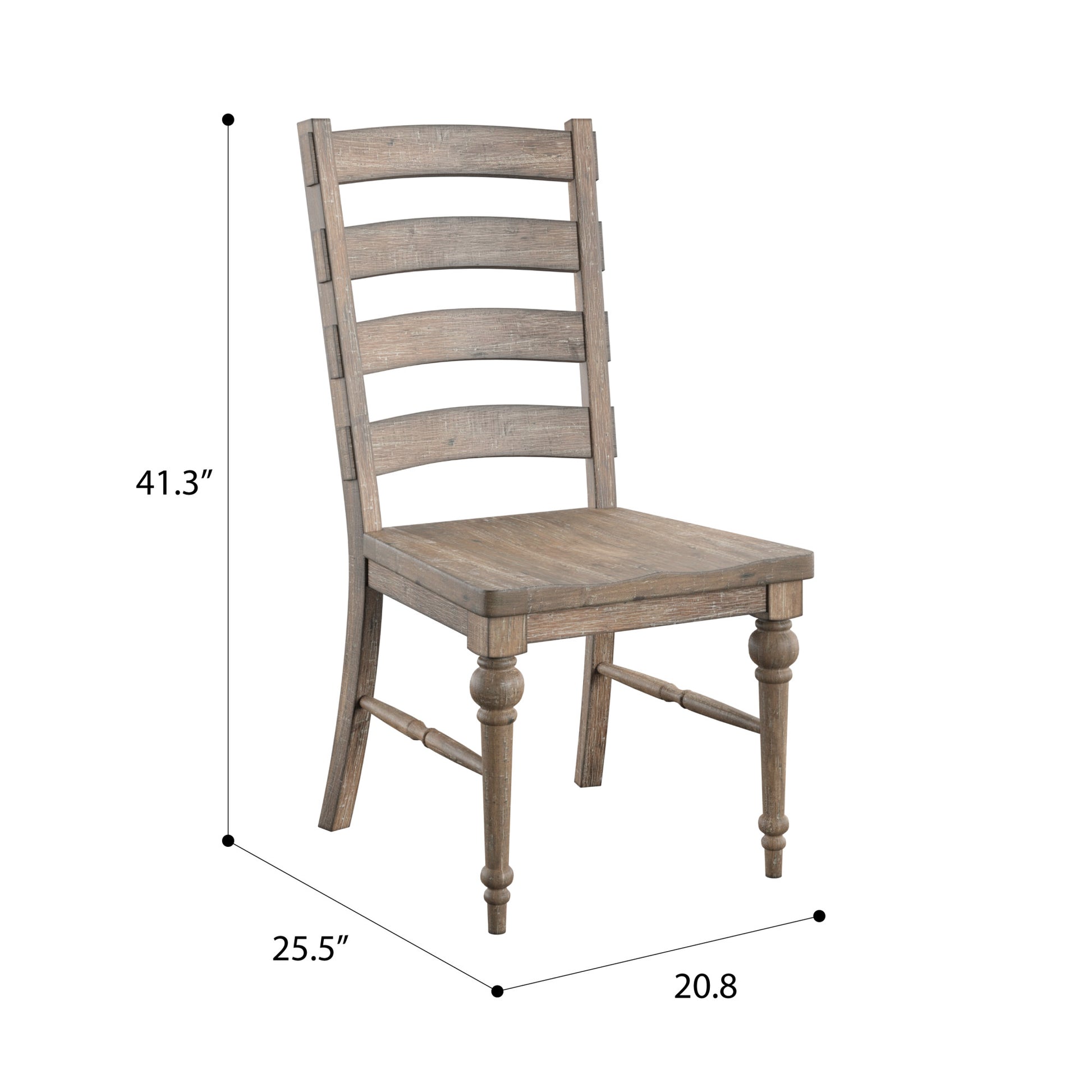 Rustic wooden dining chair with ladder back and turned legs