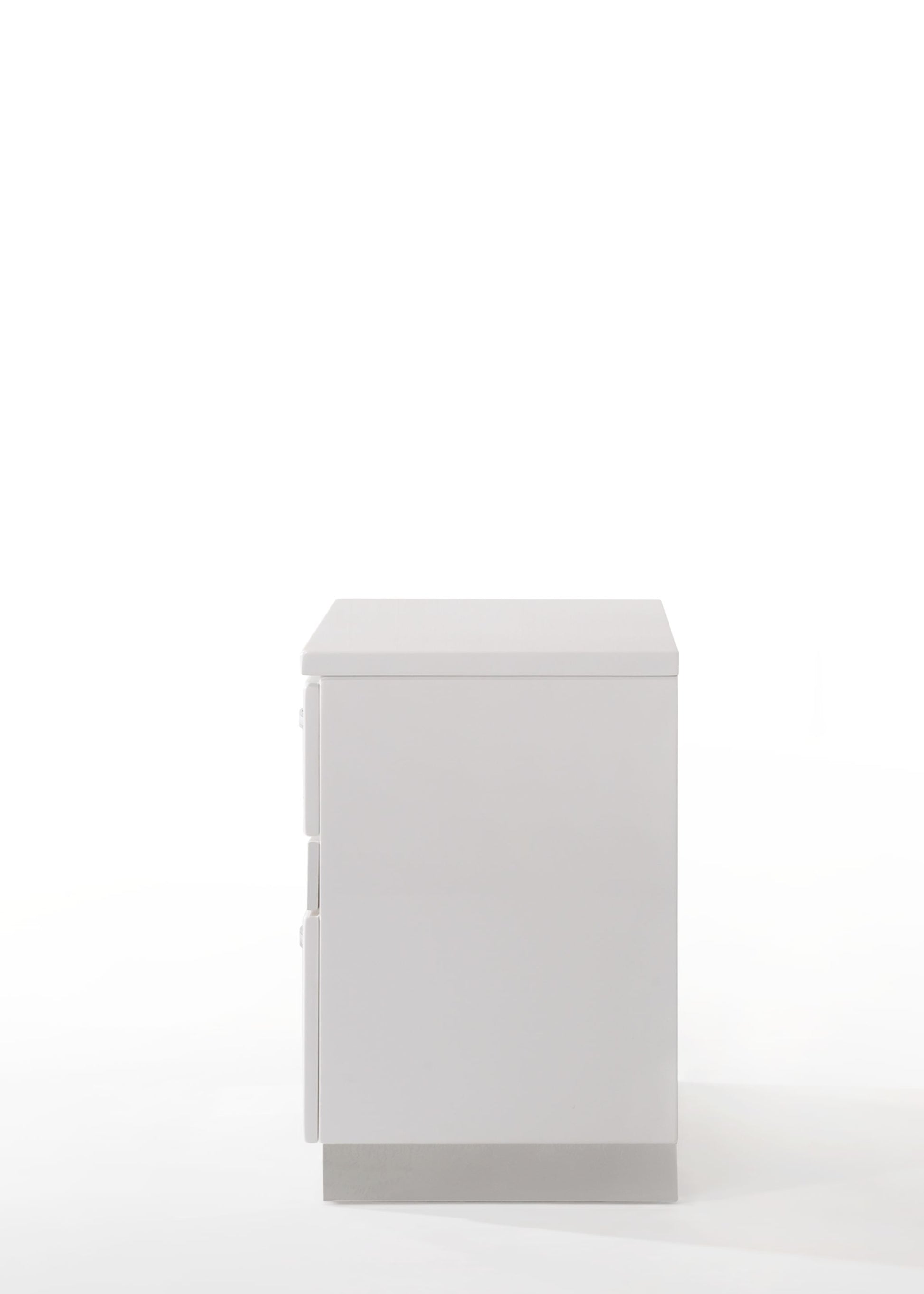 White twodrawer nightstand with brushed nickel base