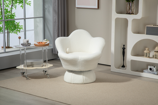 White boucle accent chair with a unique cloudlike design perfect for a cozy living room
