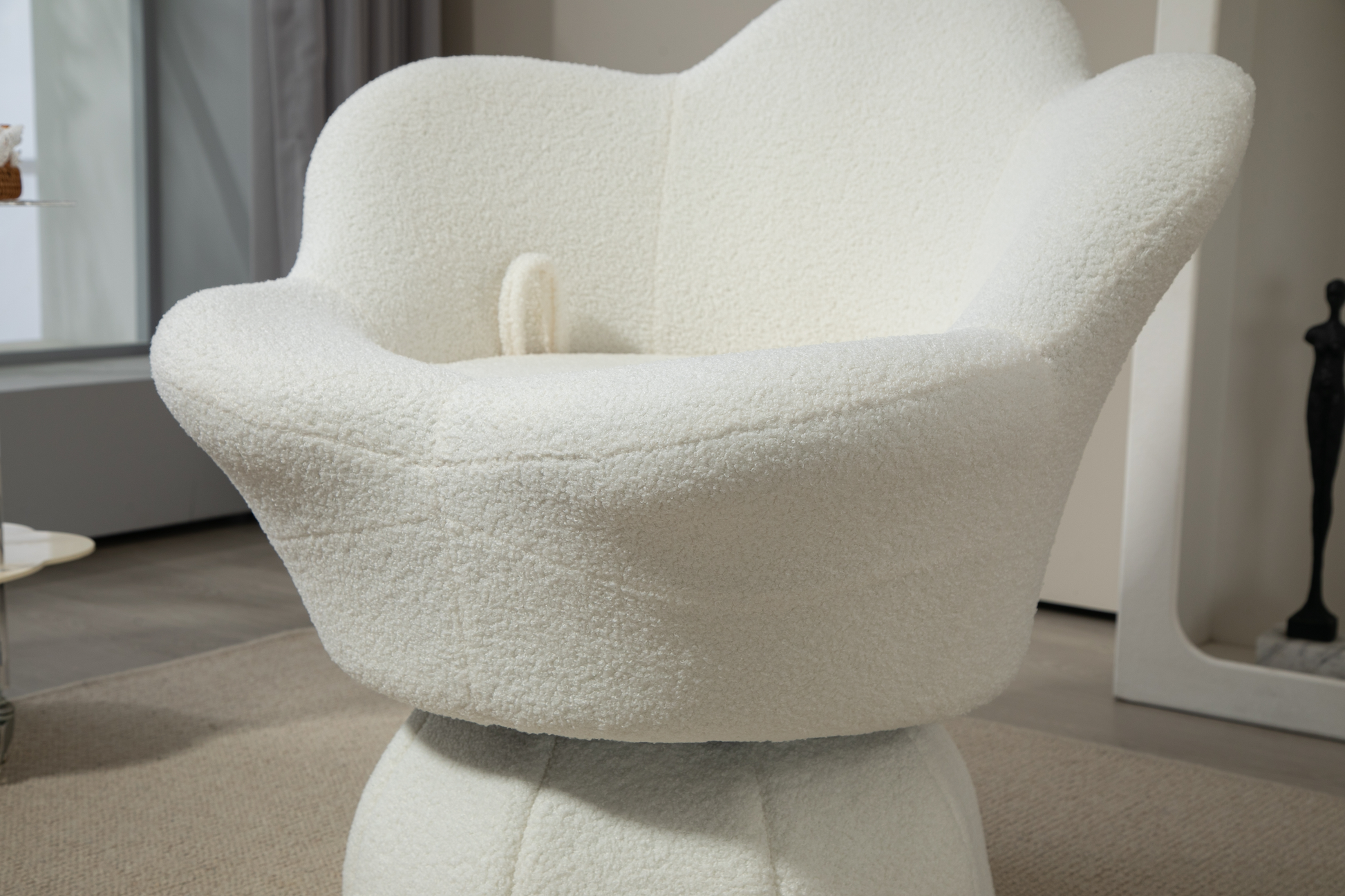 Fluffy white swivel accent chair