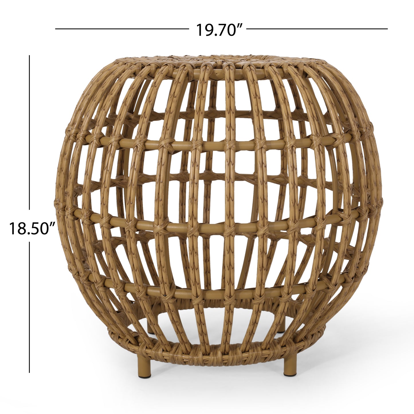 Woven rattan round accent table with open lattice design