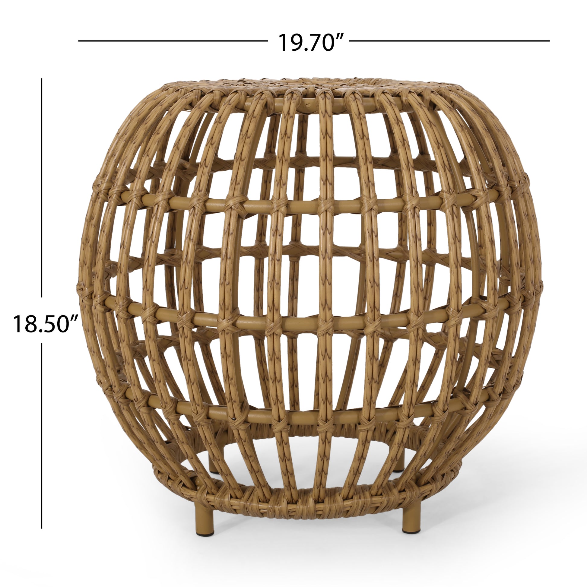 Woven rattan round accent table with open lattice design