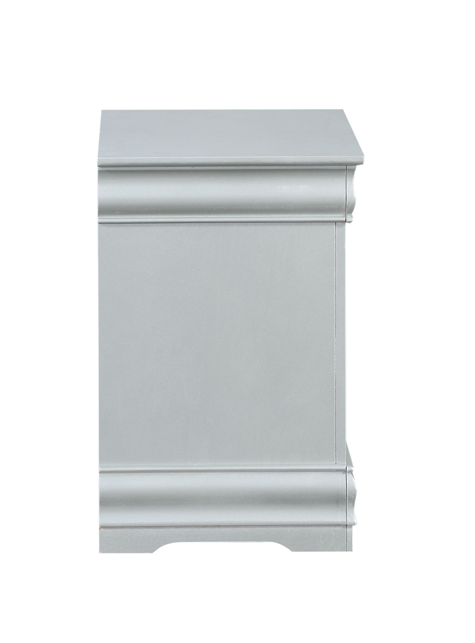 Silver decorative accent cabinet with carved molding