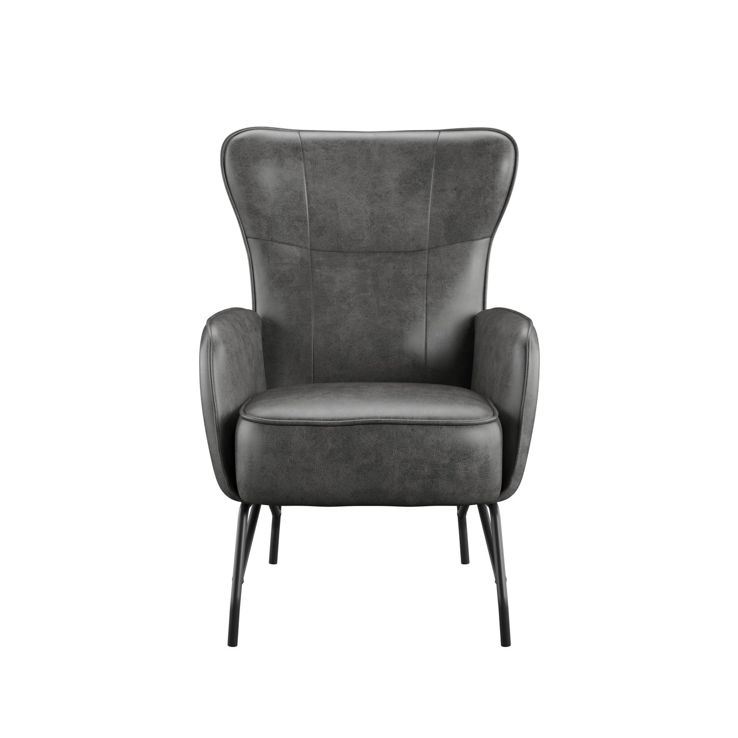 Modern wingback armchair in distressed grey faux leather