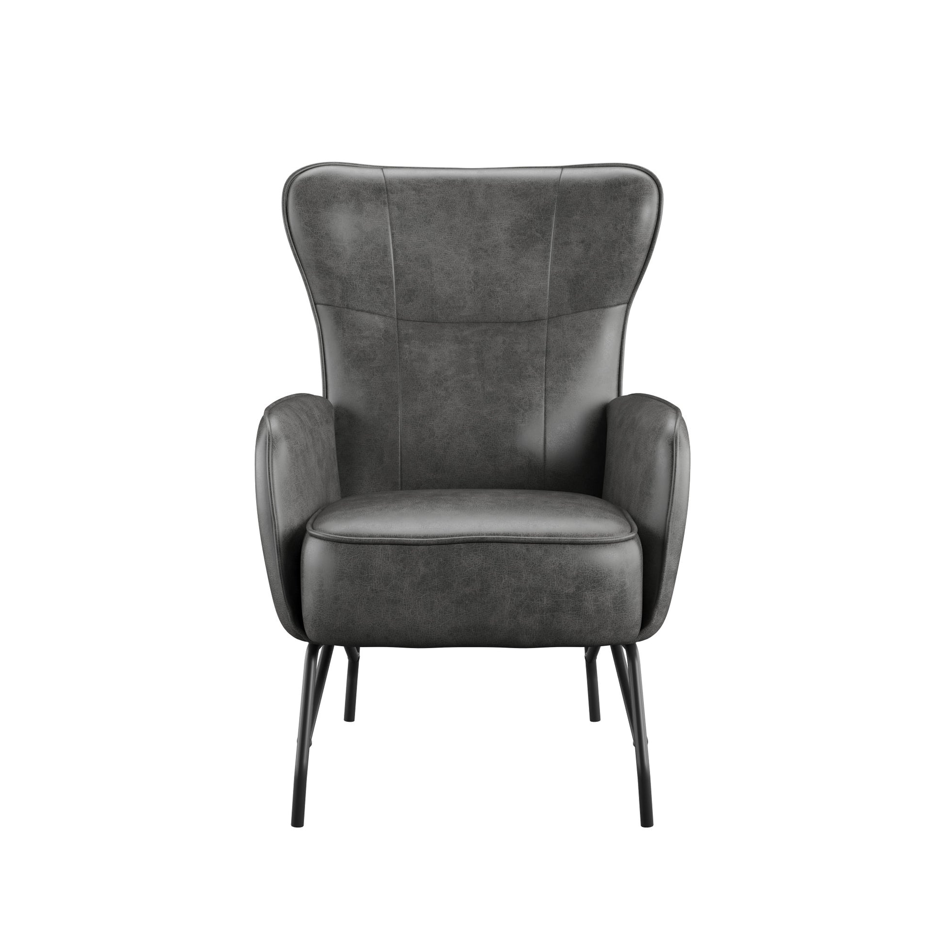 Modern wingback armchair in distressed grey faux leather