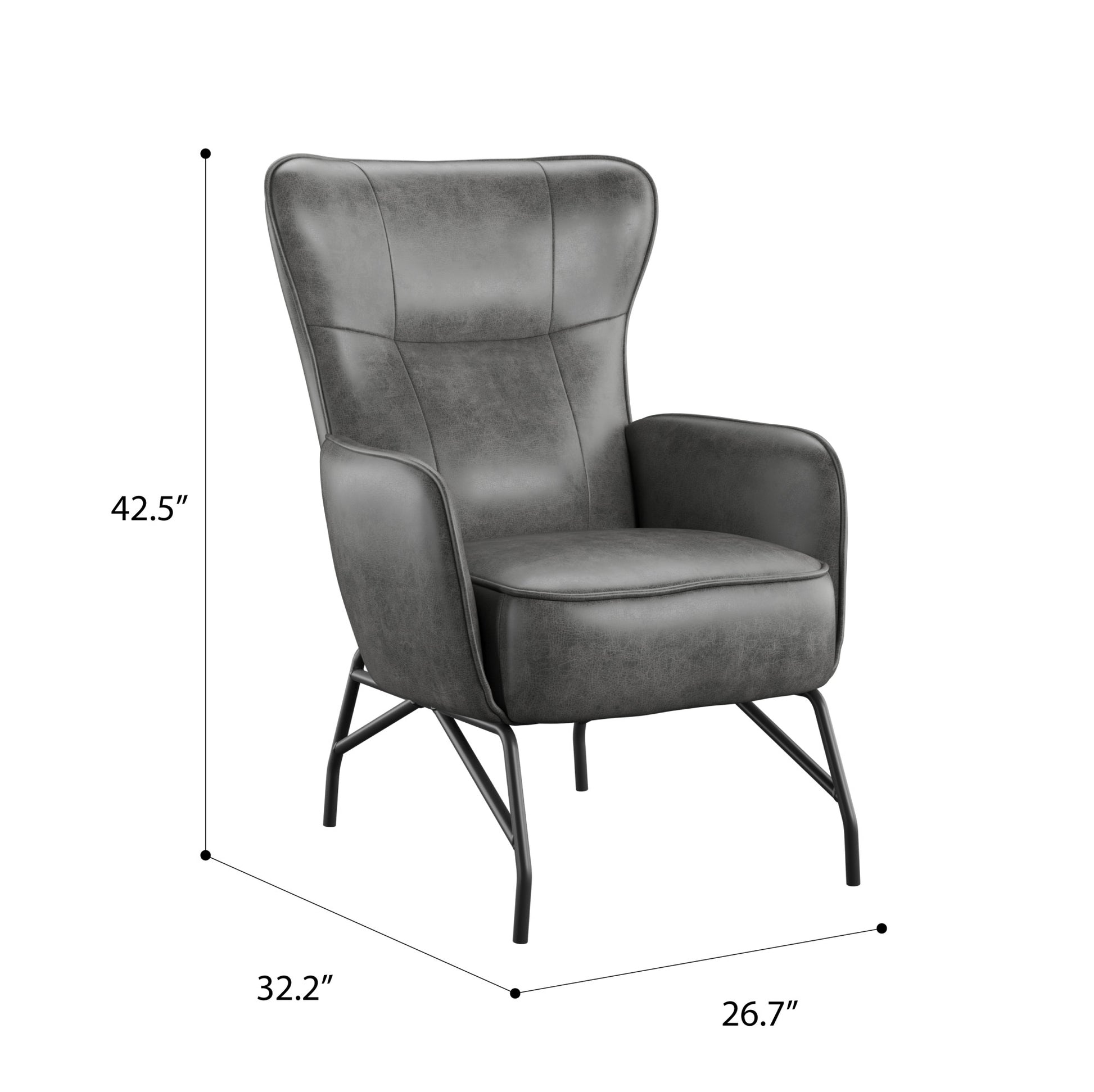 Gray faux leather accent chair with tufted back and black metal legs modern living room accent chair
