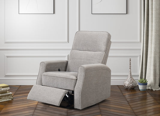 Gray upholstered recliner chair with extended footrest