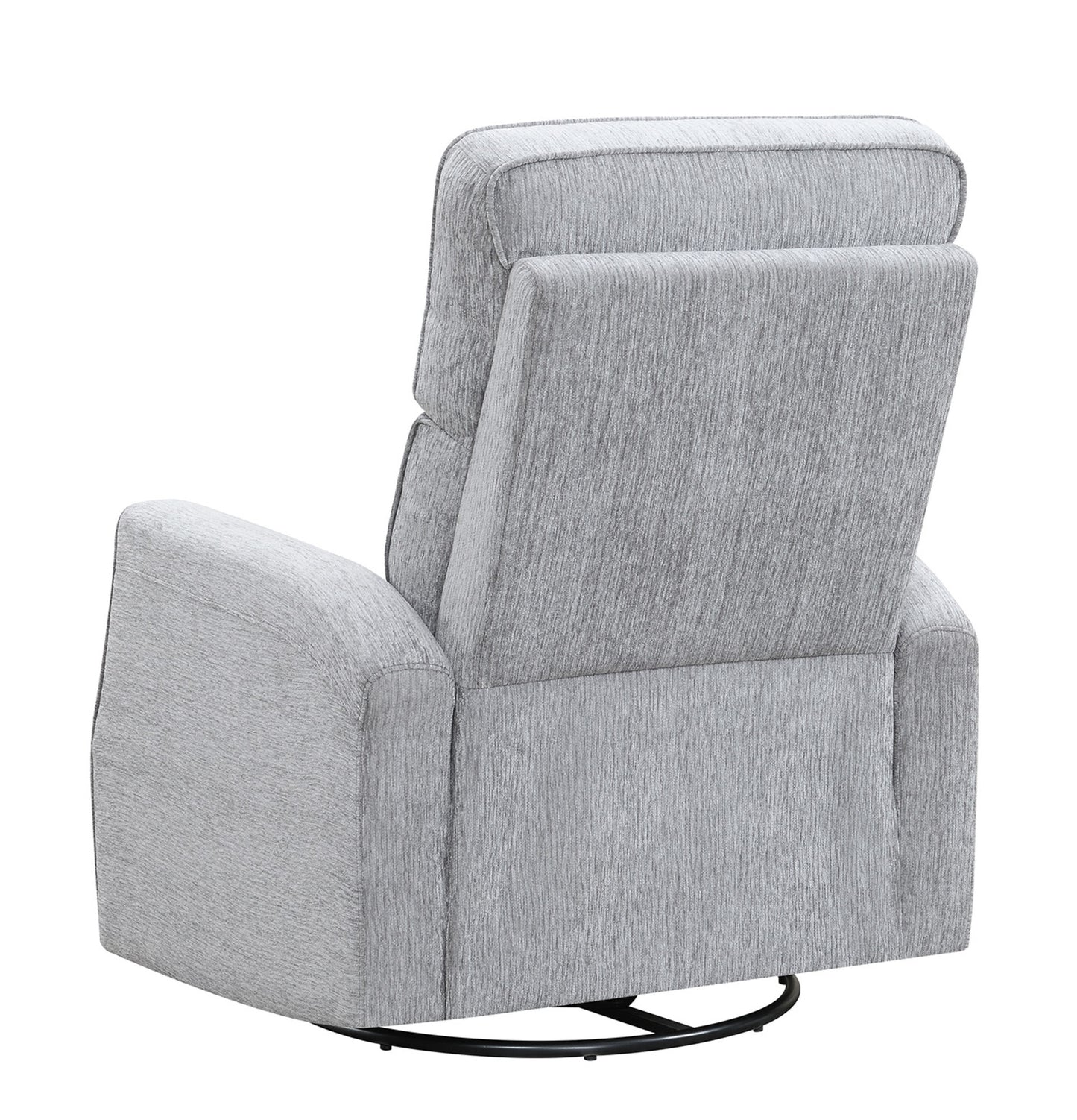Gray fabric recliner chair with adjustable headrest and padded arms