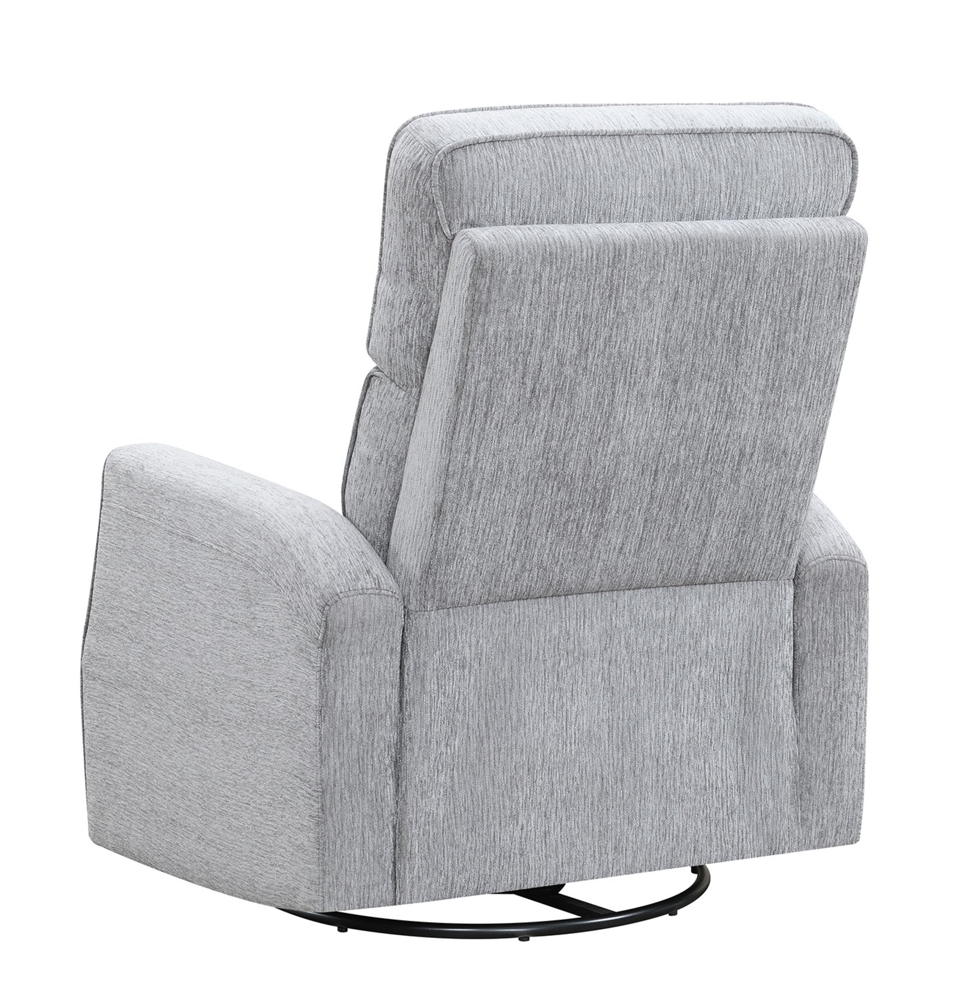 Gray fabric recliner chair with adjustable headrest and padded arms