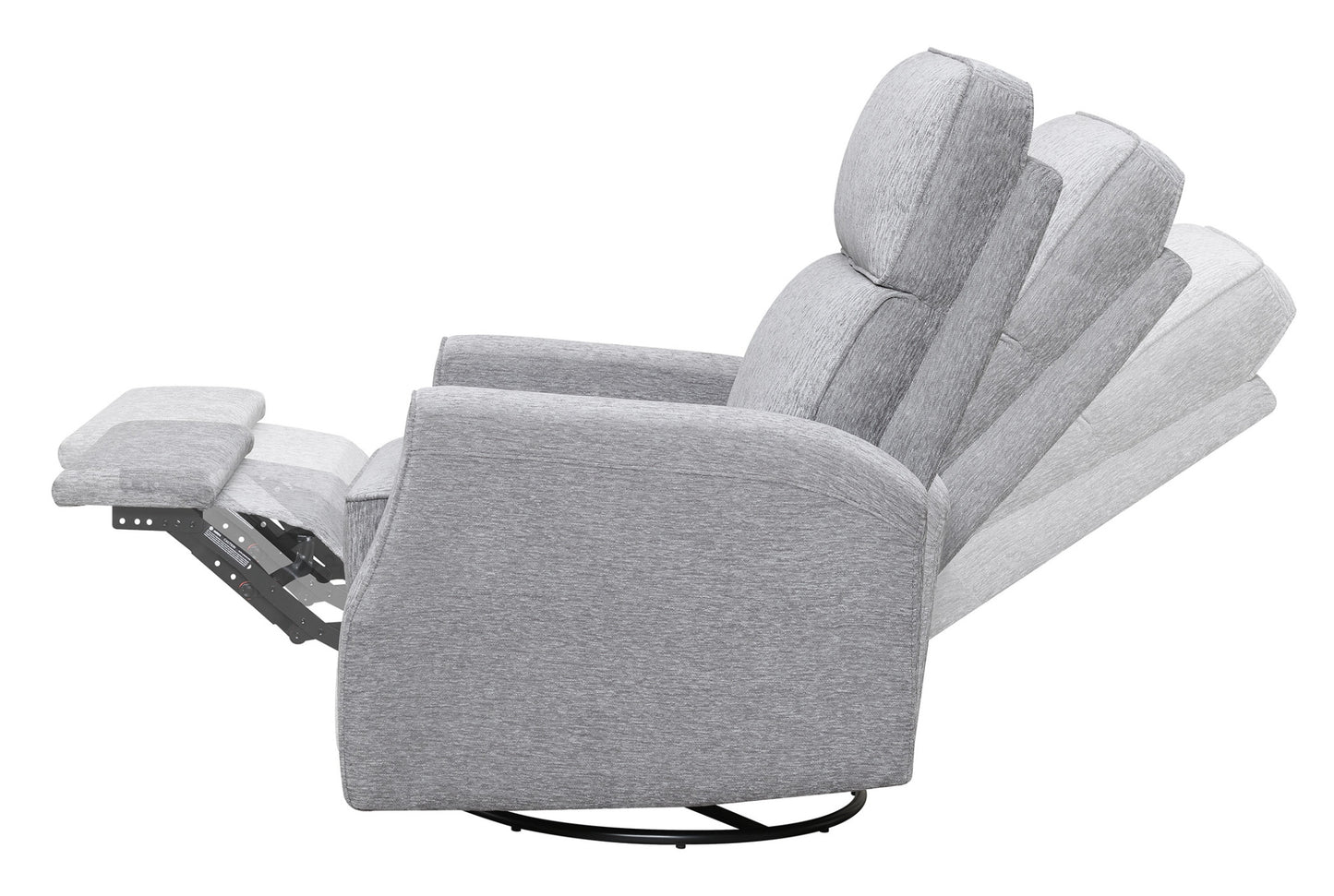 Gray fabric recliner with extended footrest