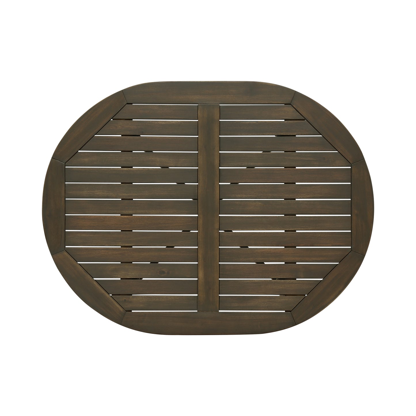 Dark brown octagonal wooden slatted patio table top
