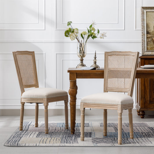 Elegant French country dining chair with rattan back