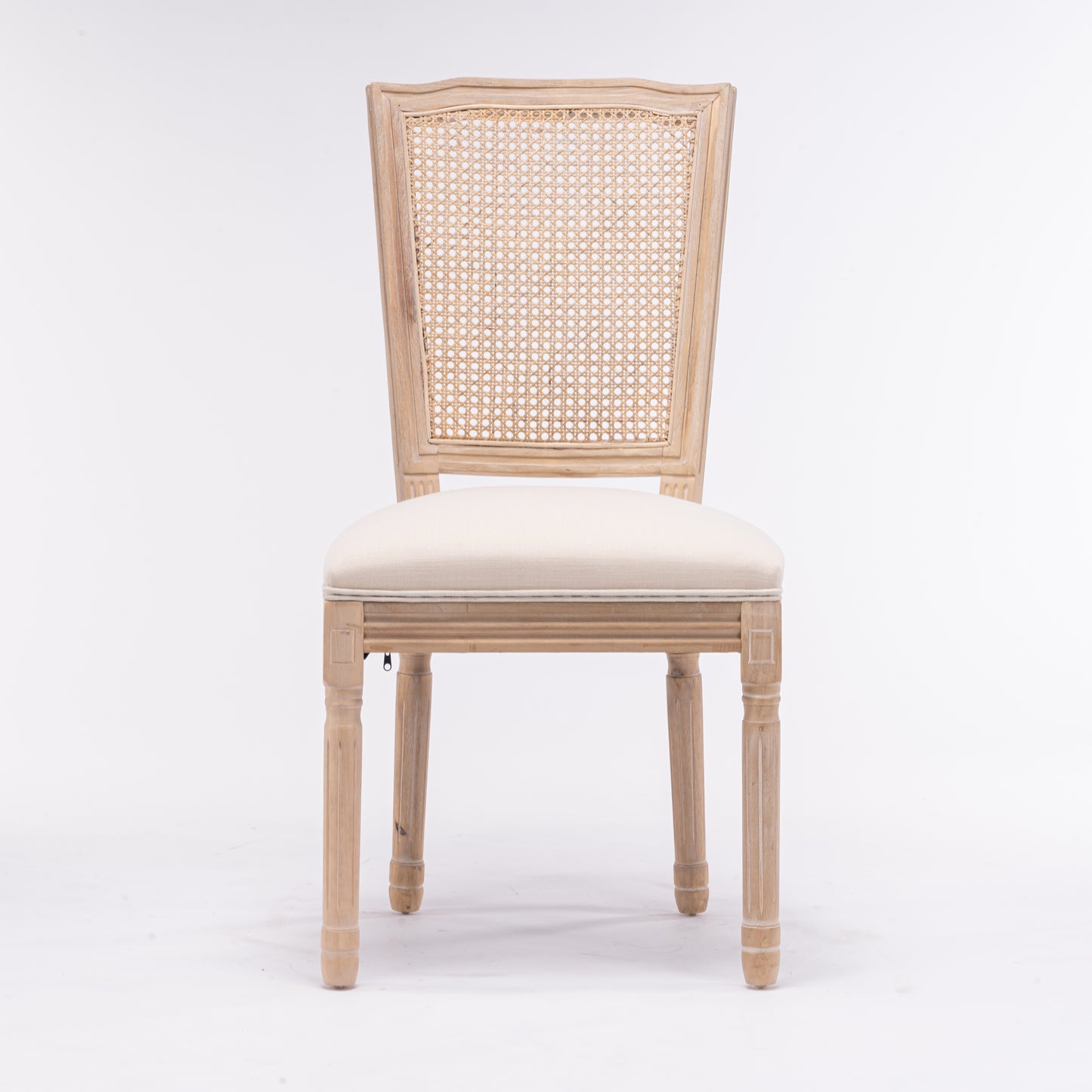 Light wood cane back dining chair with upholstered seat