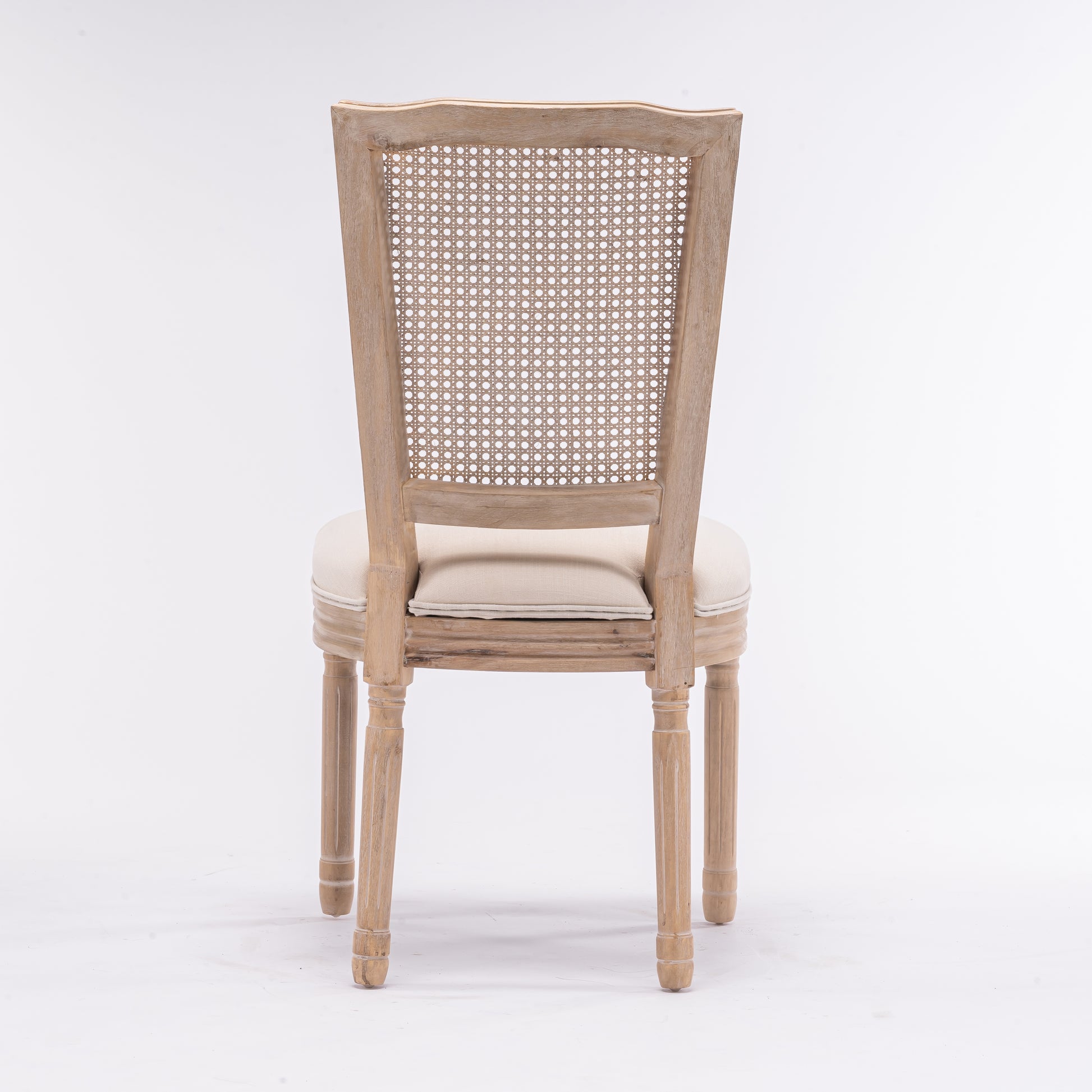 Rustic natural wood cane back dining chair with cream upholstered seat