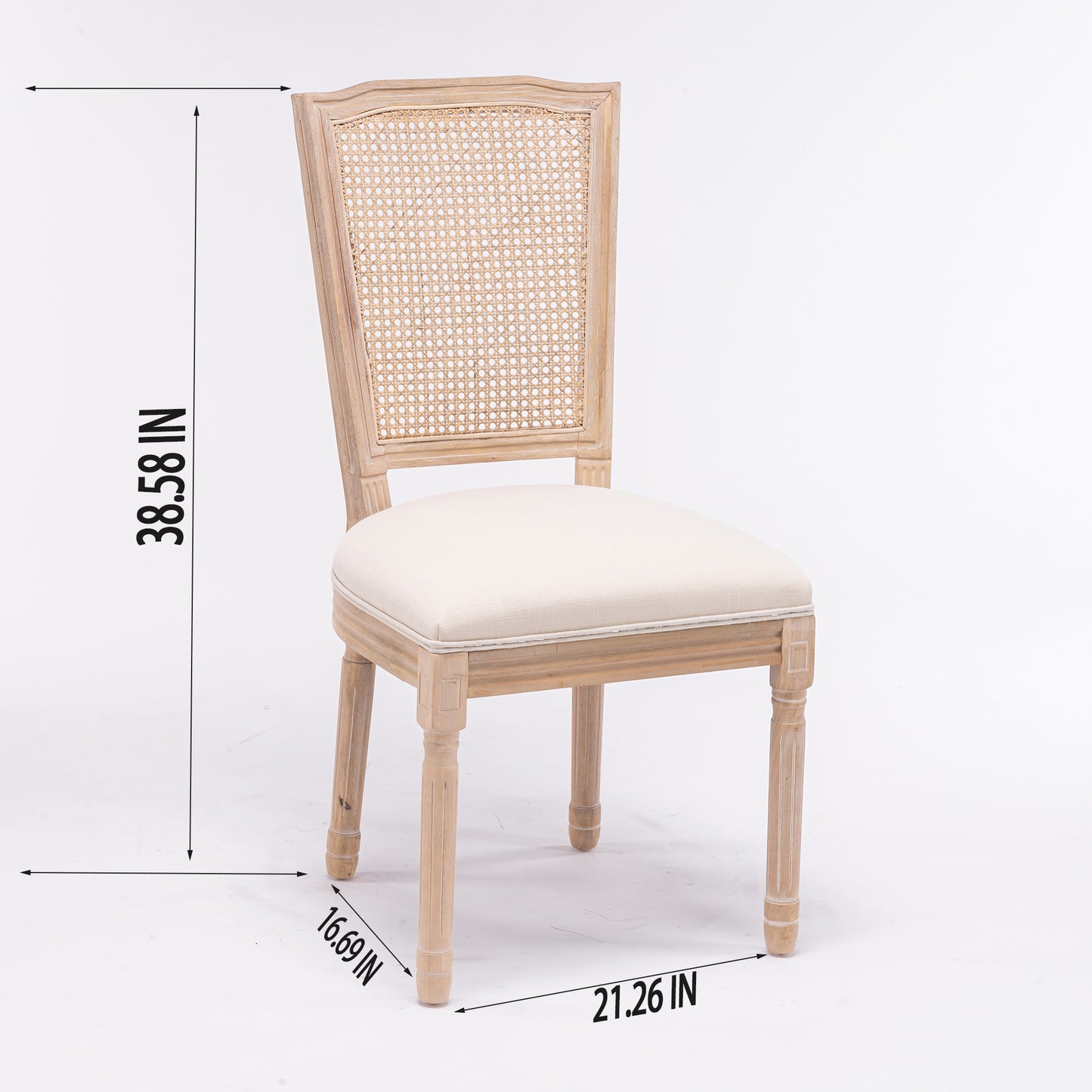 French country dining chair with woven cane back and upholstered seat