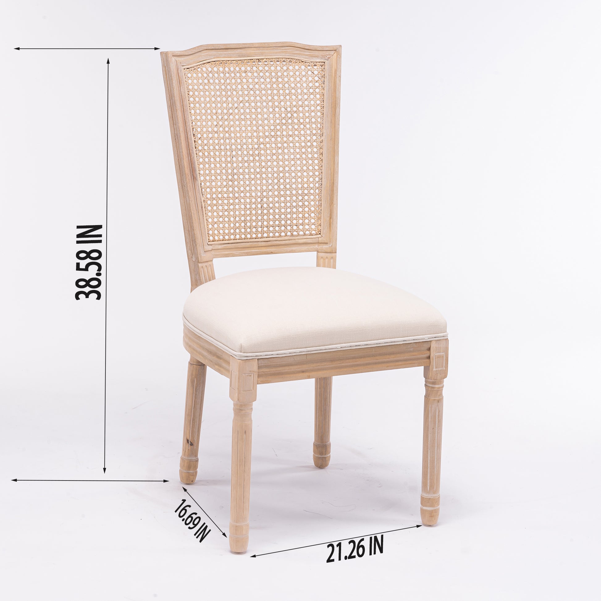 French country dining chair with woven cane back and upholstered seat