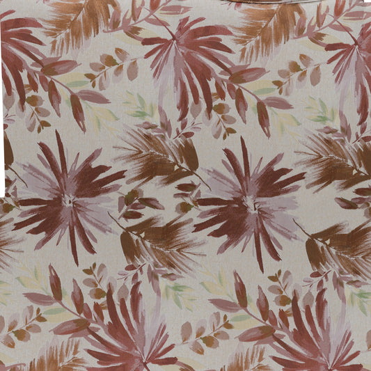 Floral upholstery fabric with abstract brown and pink leaf pattern