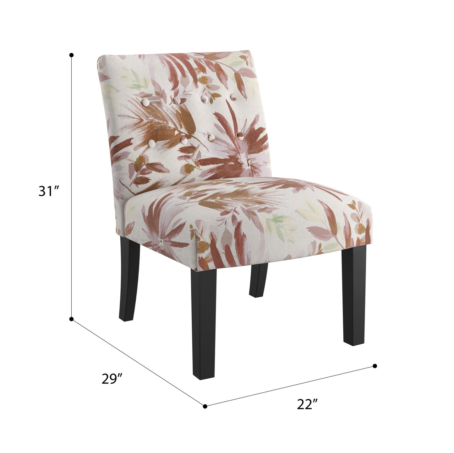 Upholstered accent chair with floral print fabric and tufted back