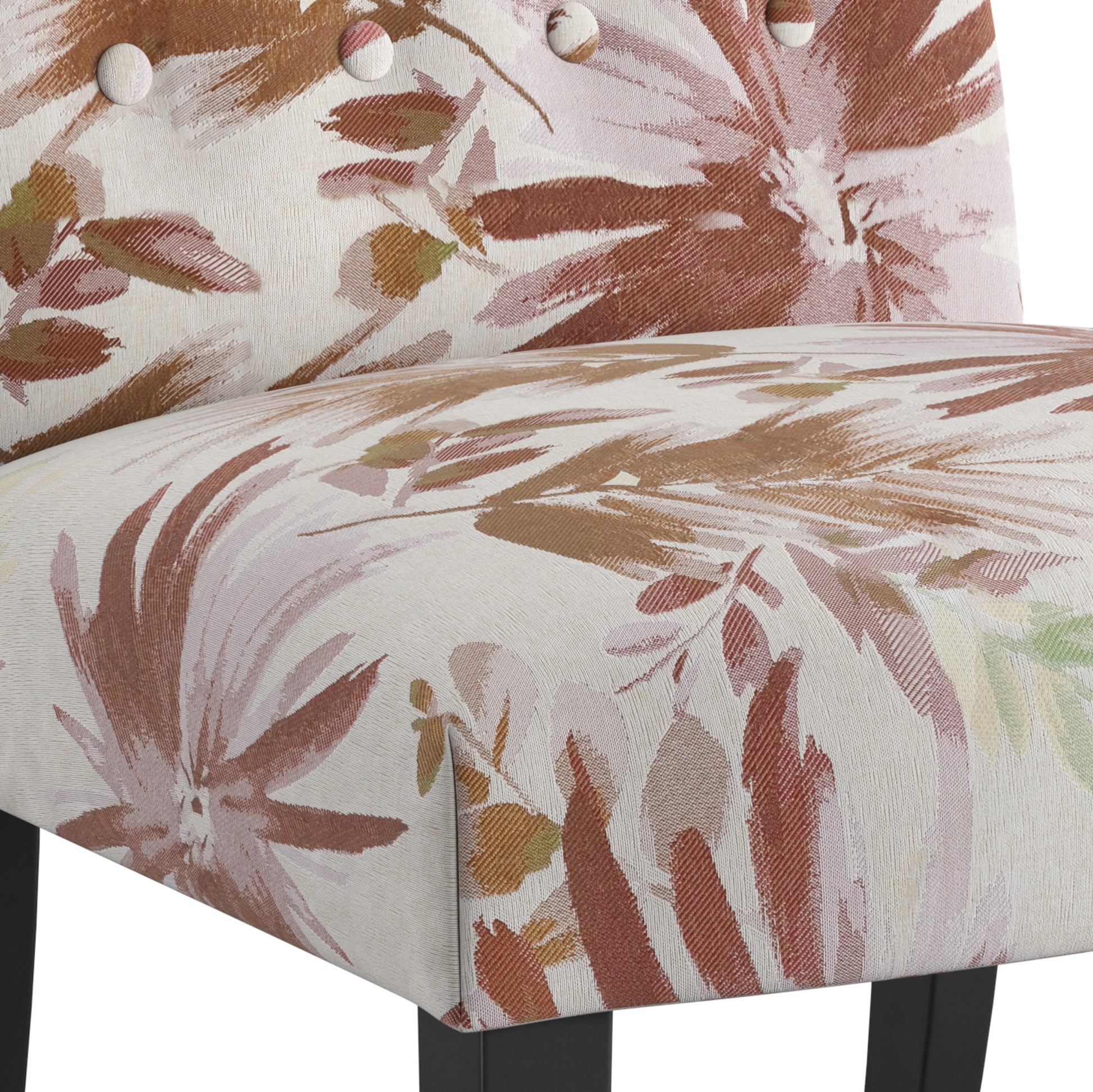 Cream accent chair with painterly floral upholstery in rust and green tones